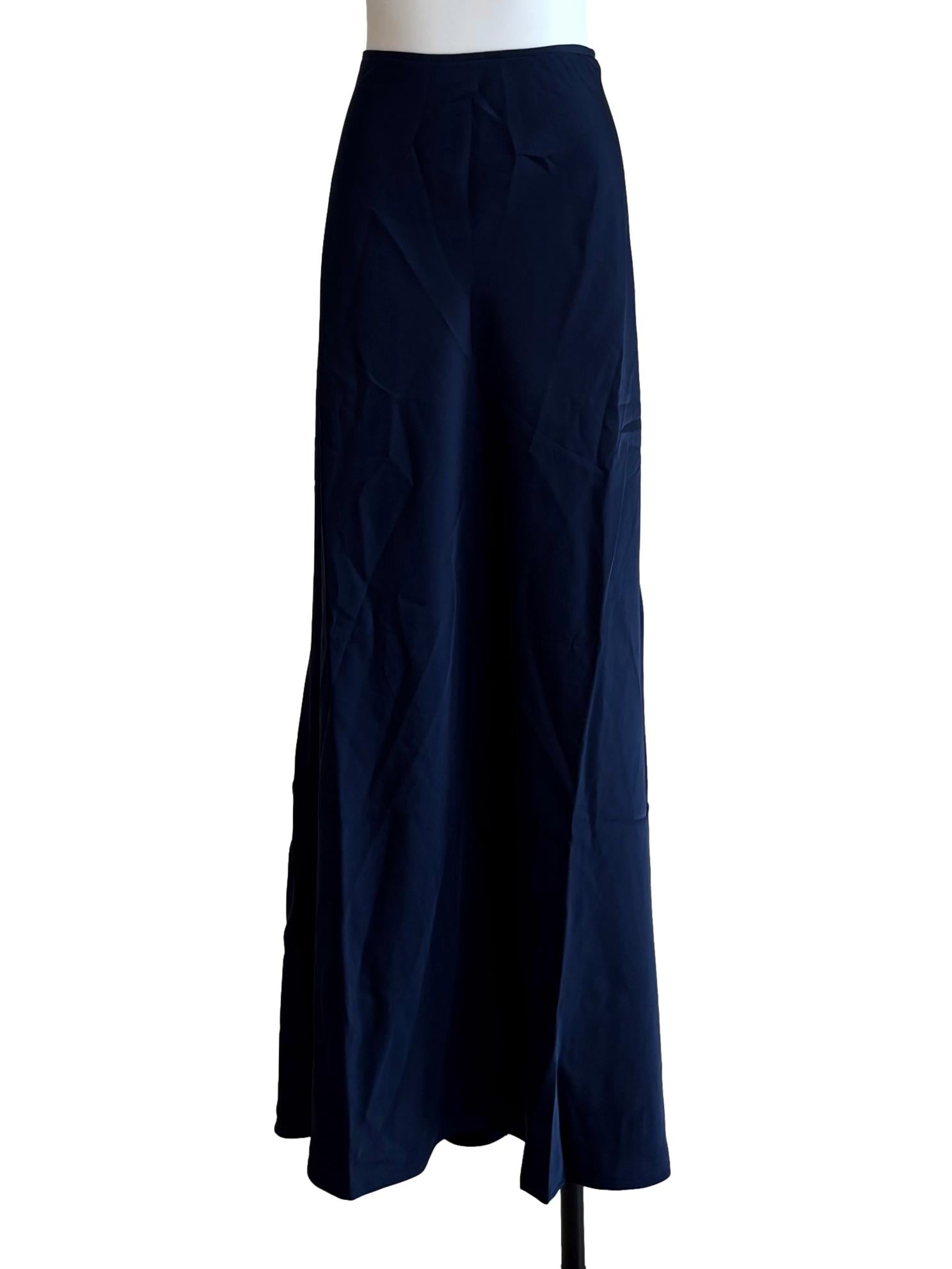 Midnight Blue Satin A-Line Skirt