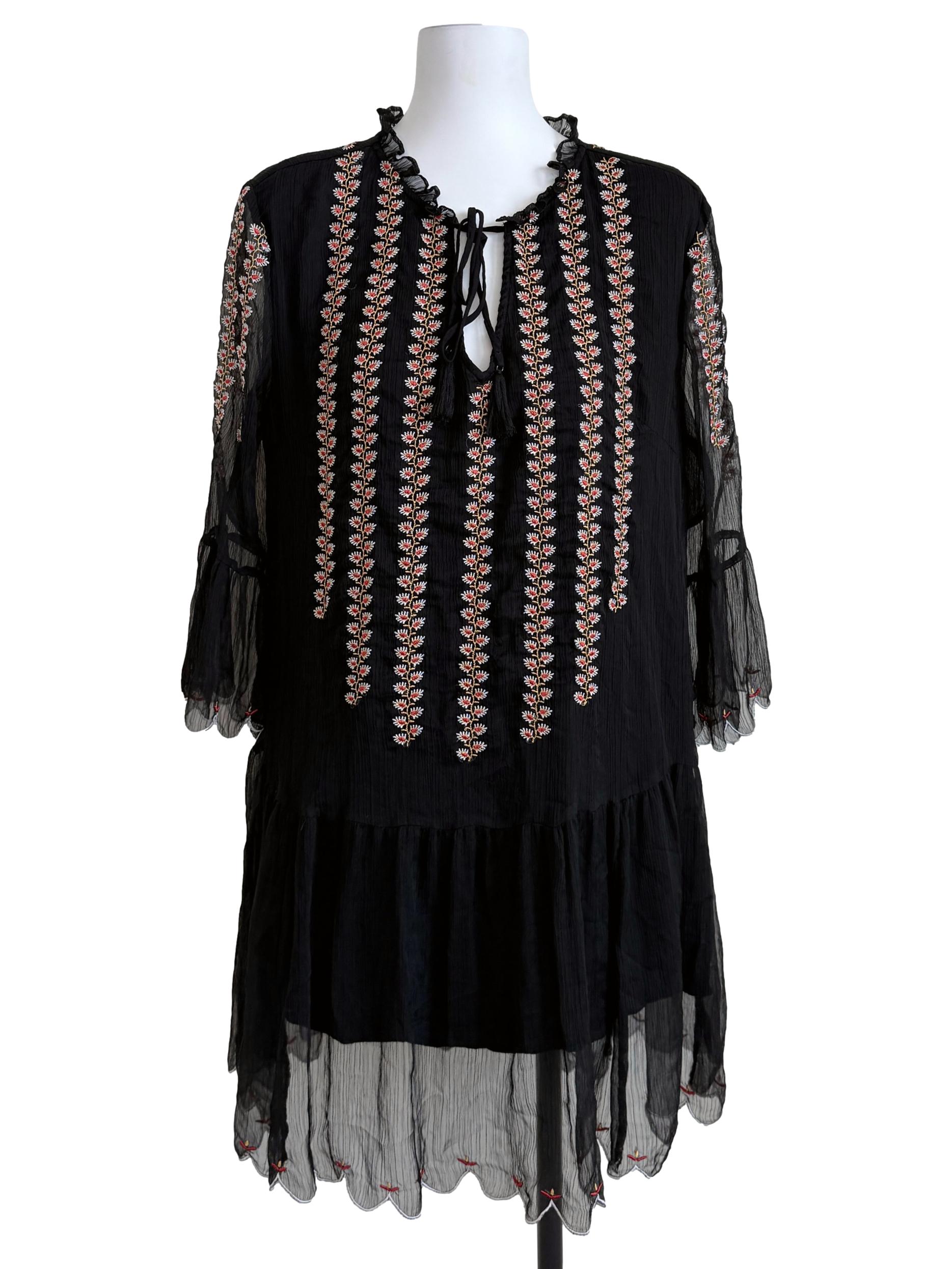 Black Printed Drop Waist Dress