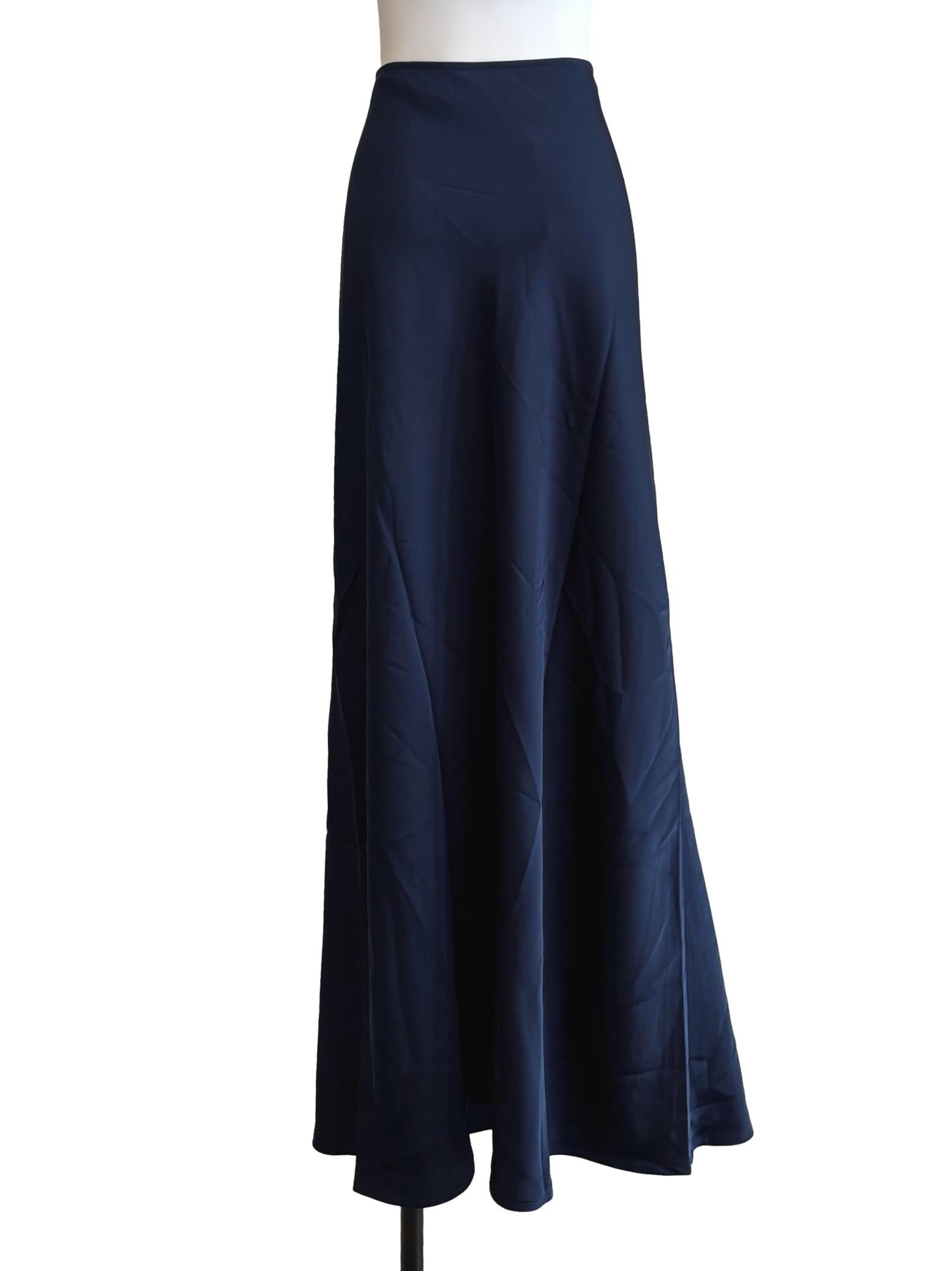 Midnight Blue Satin A-Line Skirt
