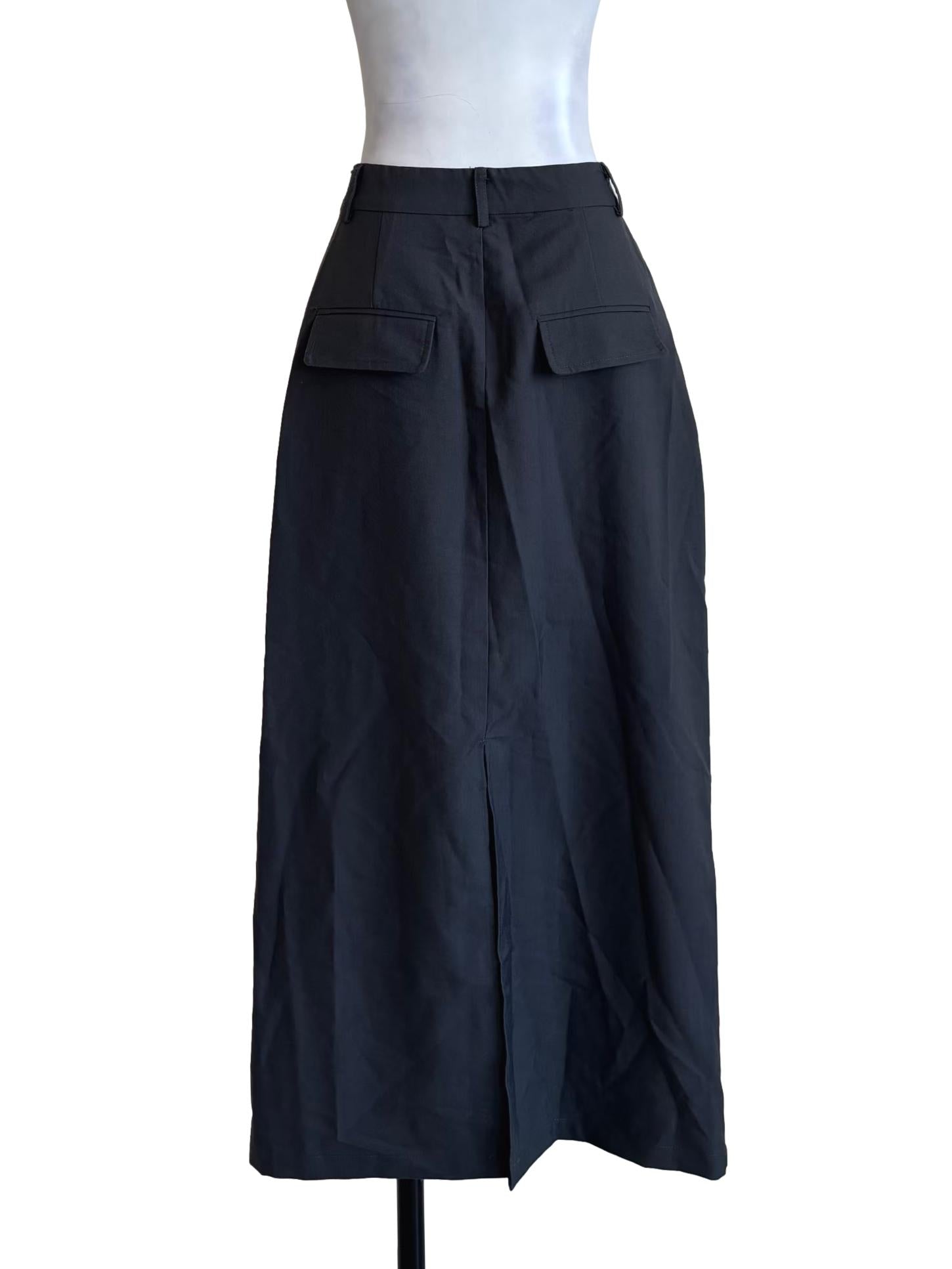 Charcoal Cotton Midi Skirt TTR