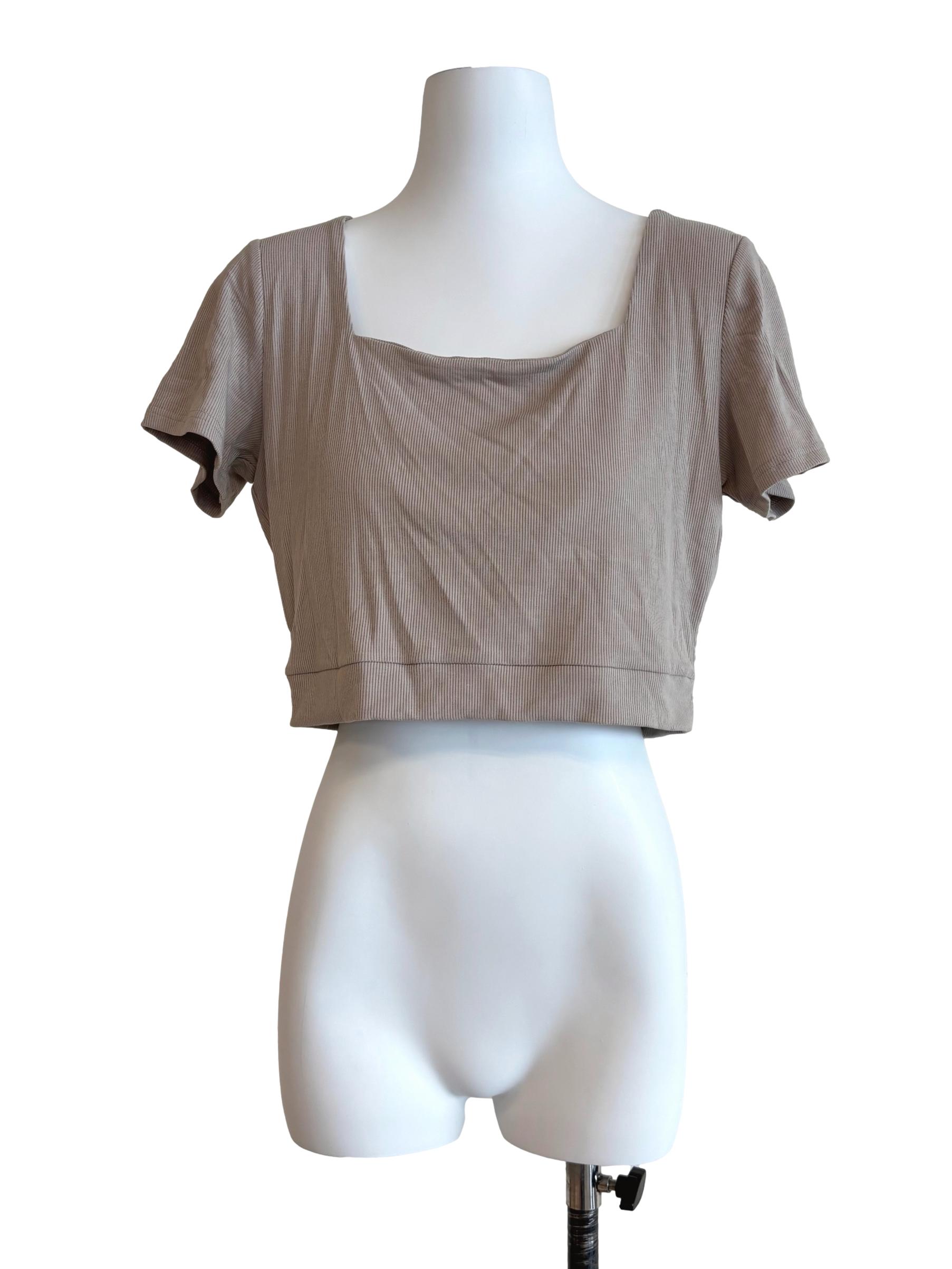 Bone Beige Ribbed Crop Top