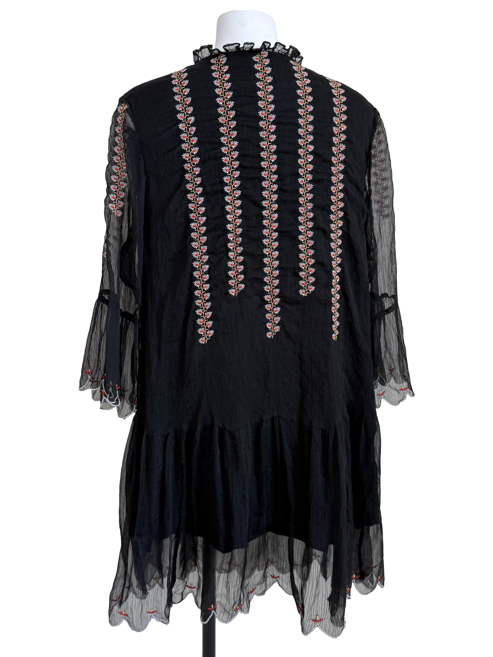 Black Printed Drop Waist Dress