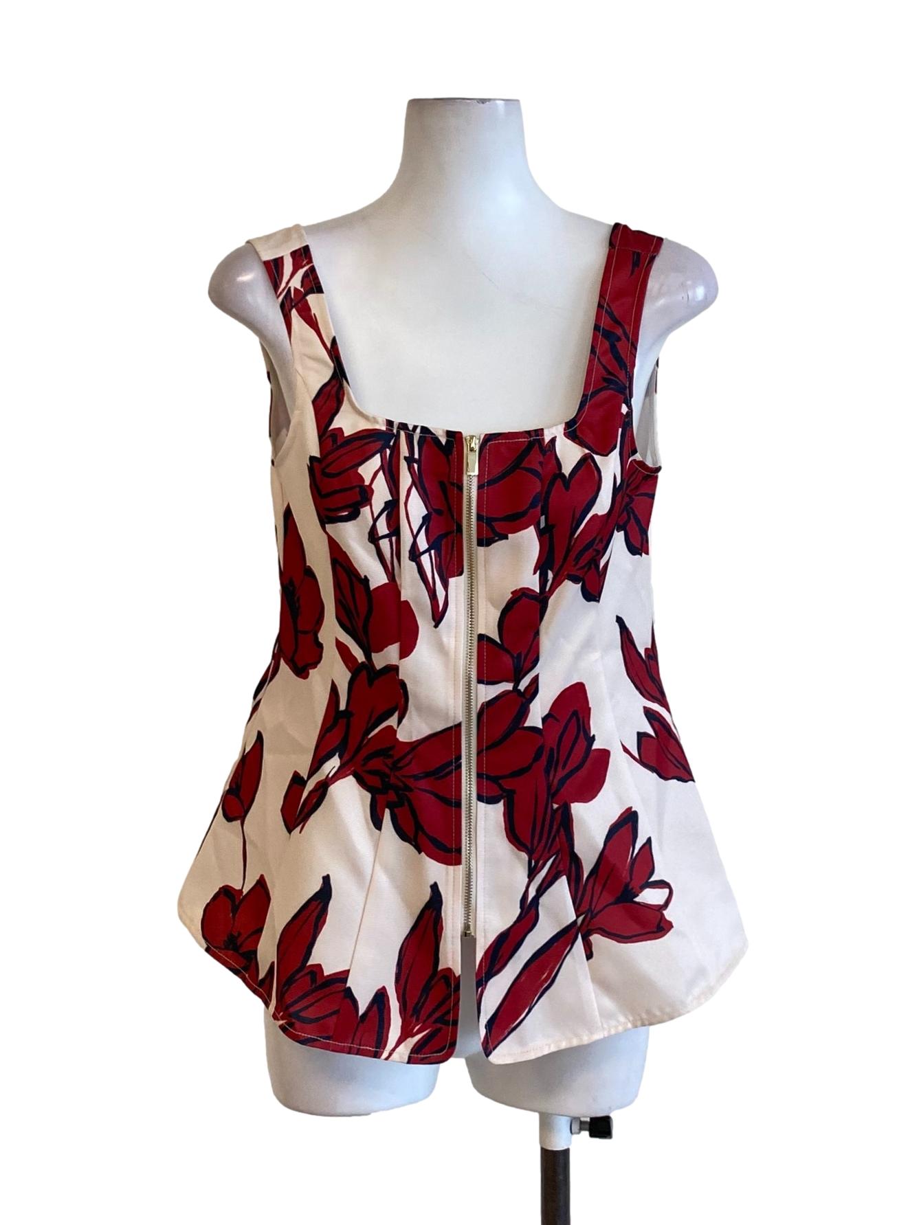 Jam Red Floral Square Neck Flared Peplum Top