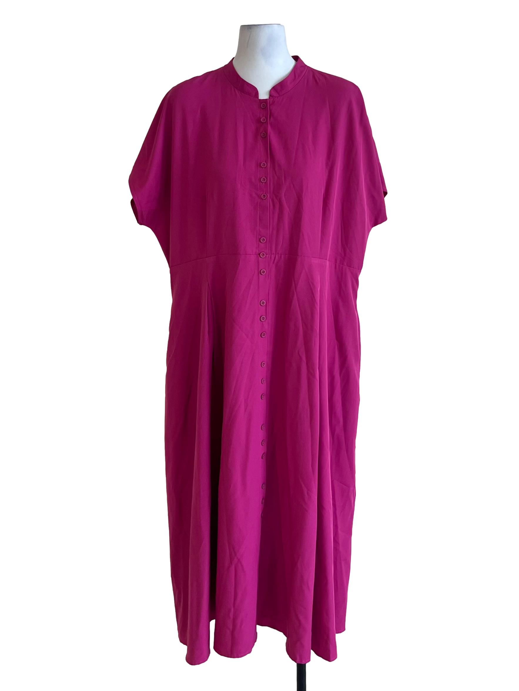 Fuscia Pink Mandarin Collar Empire Dress