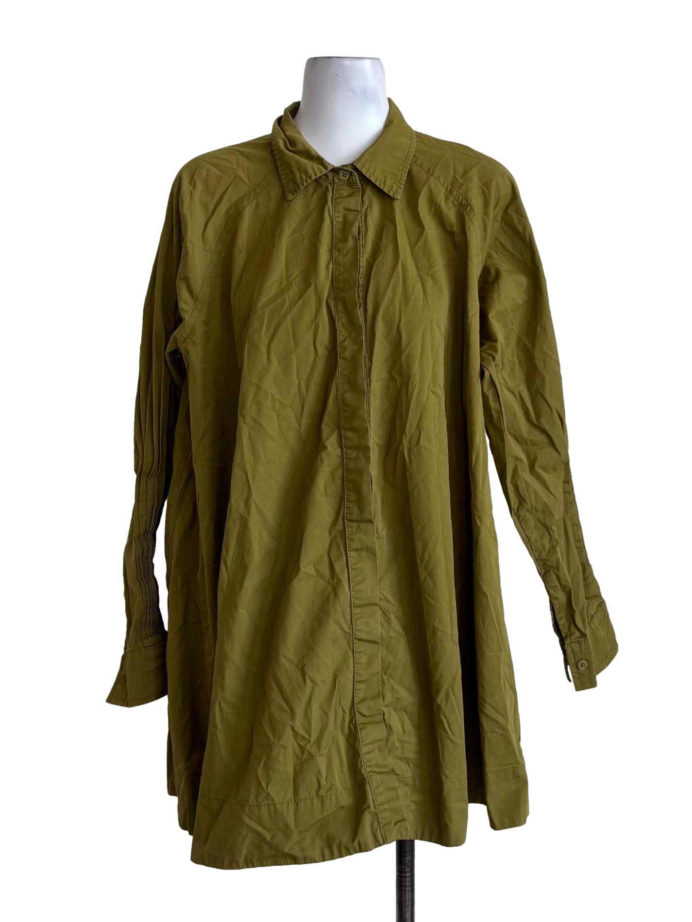 Avocado Buttoned Long Cotton Blouse TEM