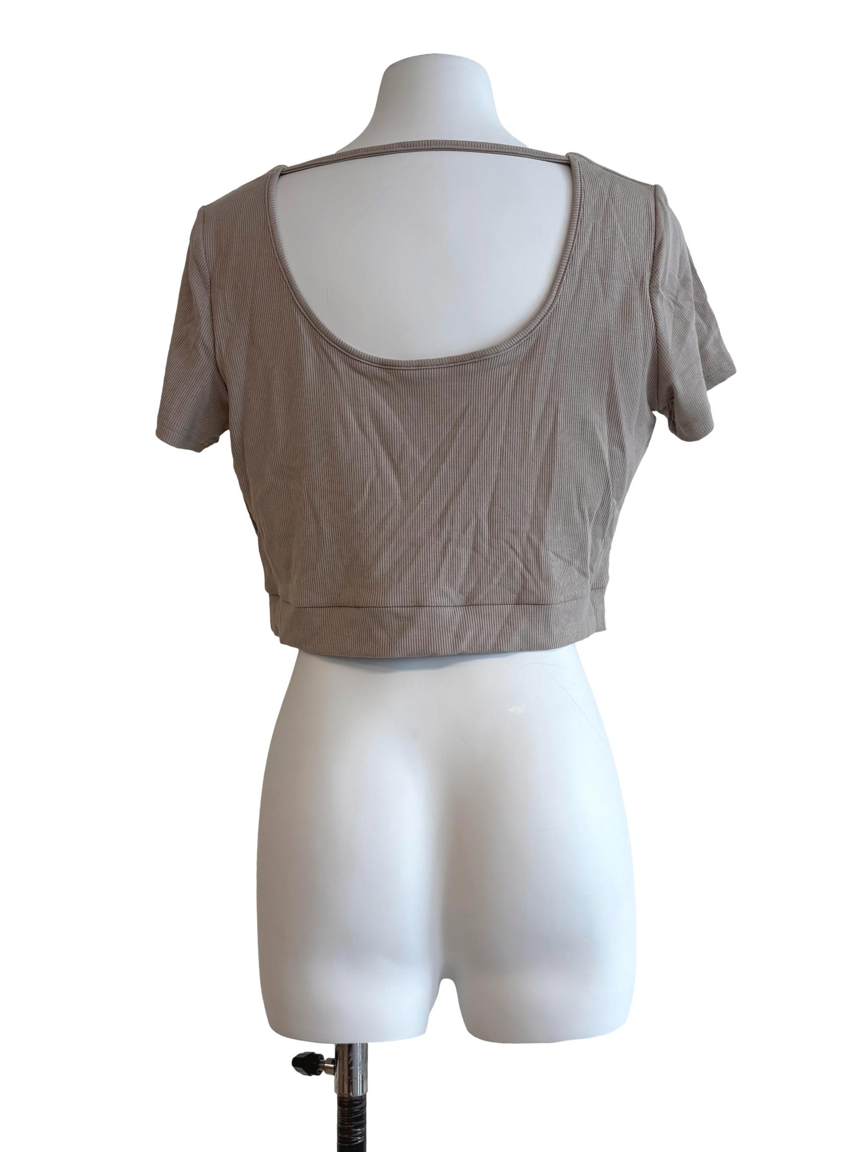 Bone Beige Ribbed Crop Top