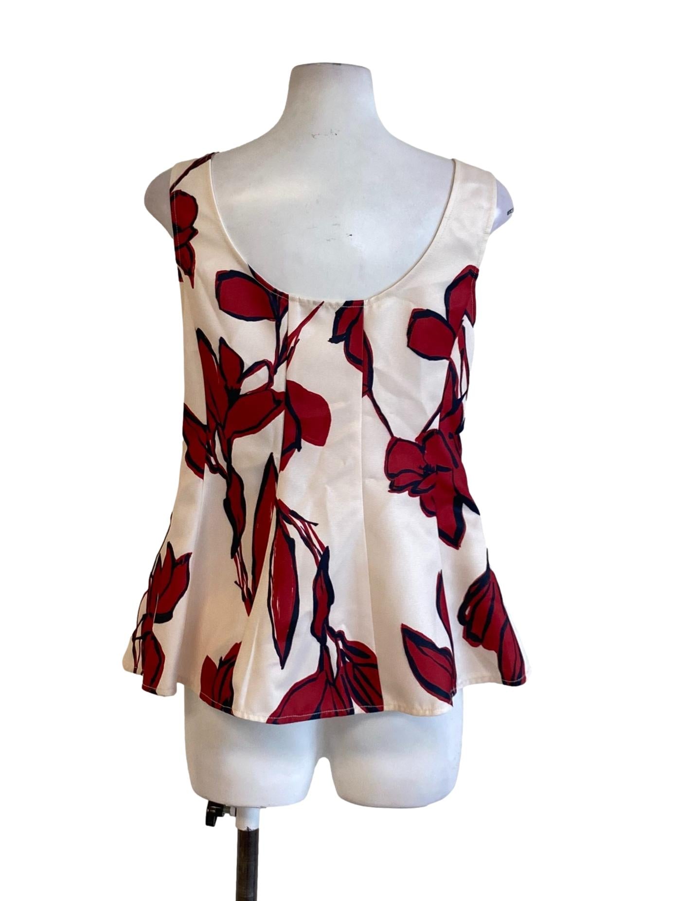 Jam Red Floral Square Neck Flared Peplum Top