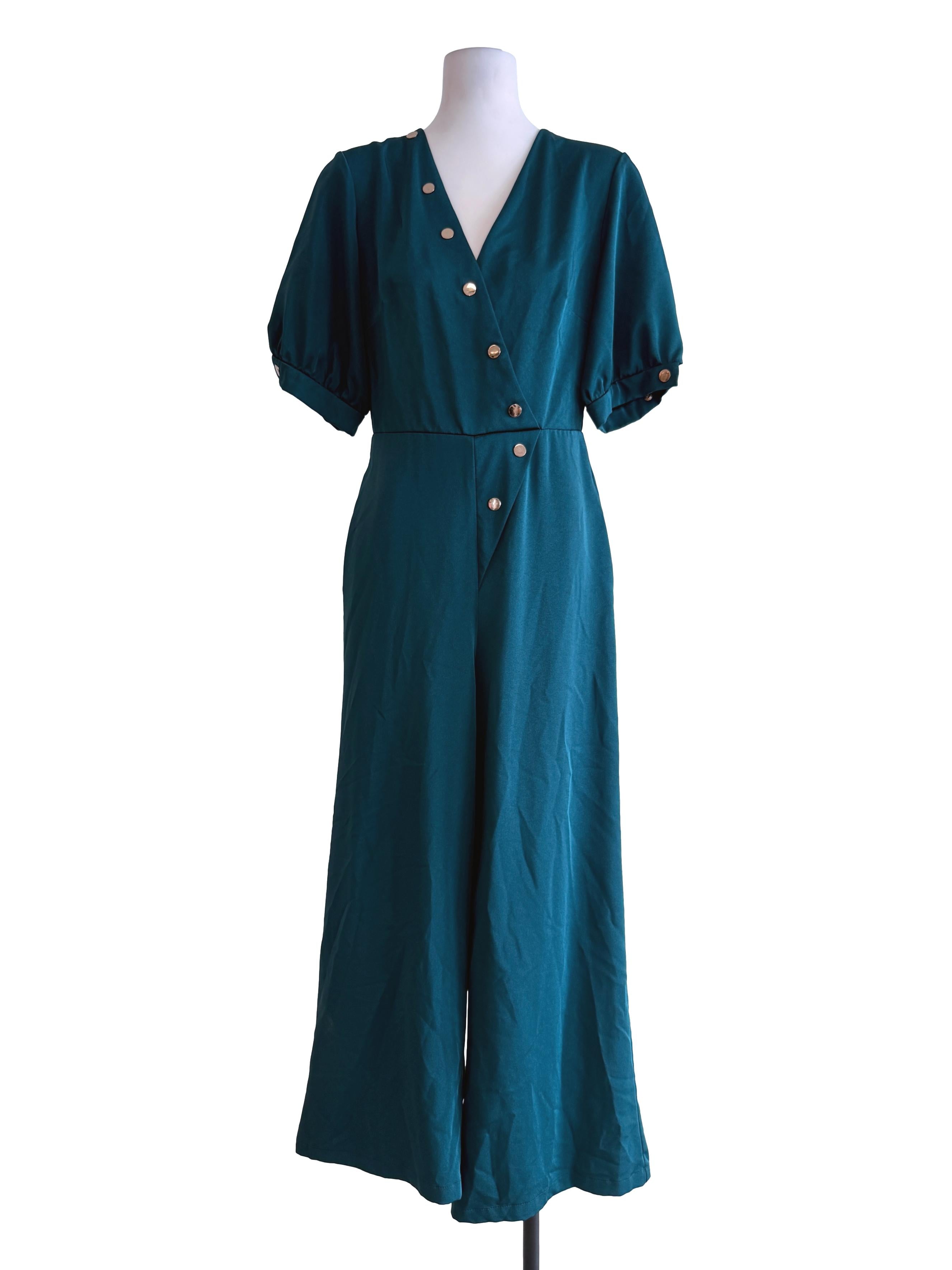 Peacock Green Plain Jumpsuit