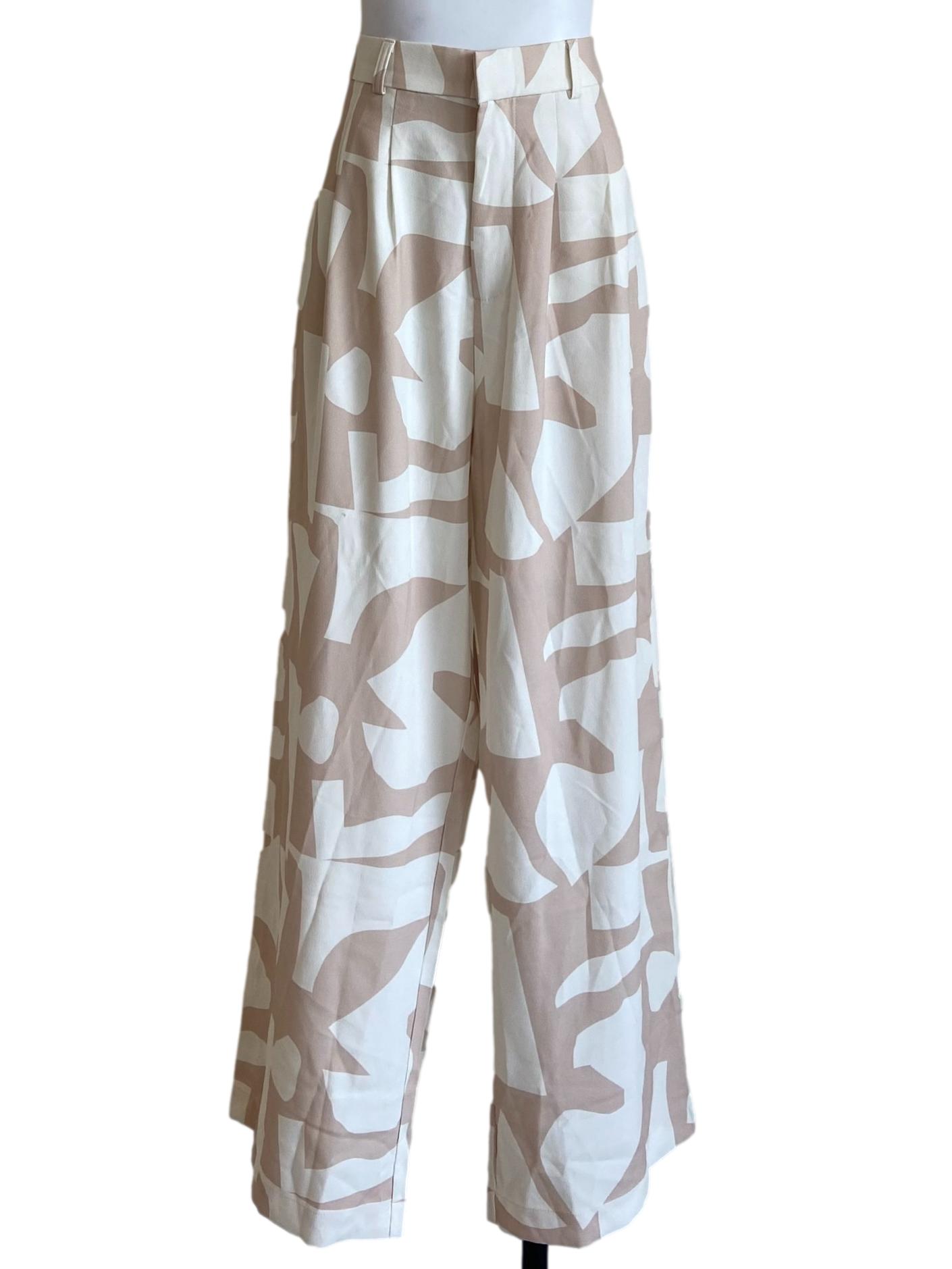 Beige Prints Straight Pants