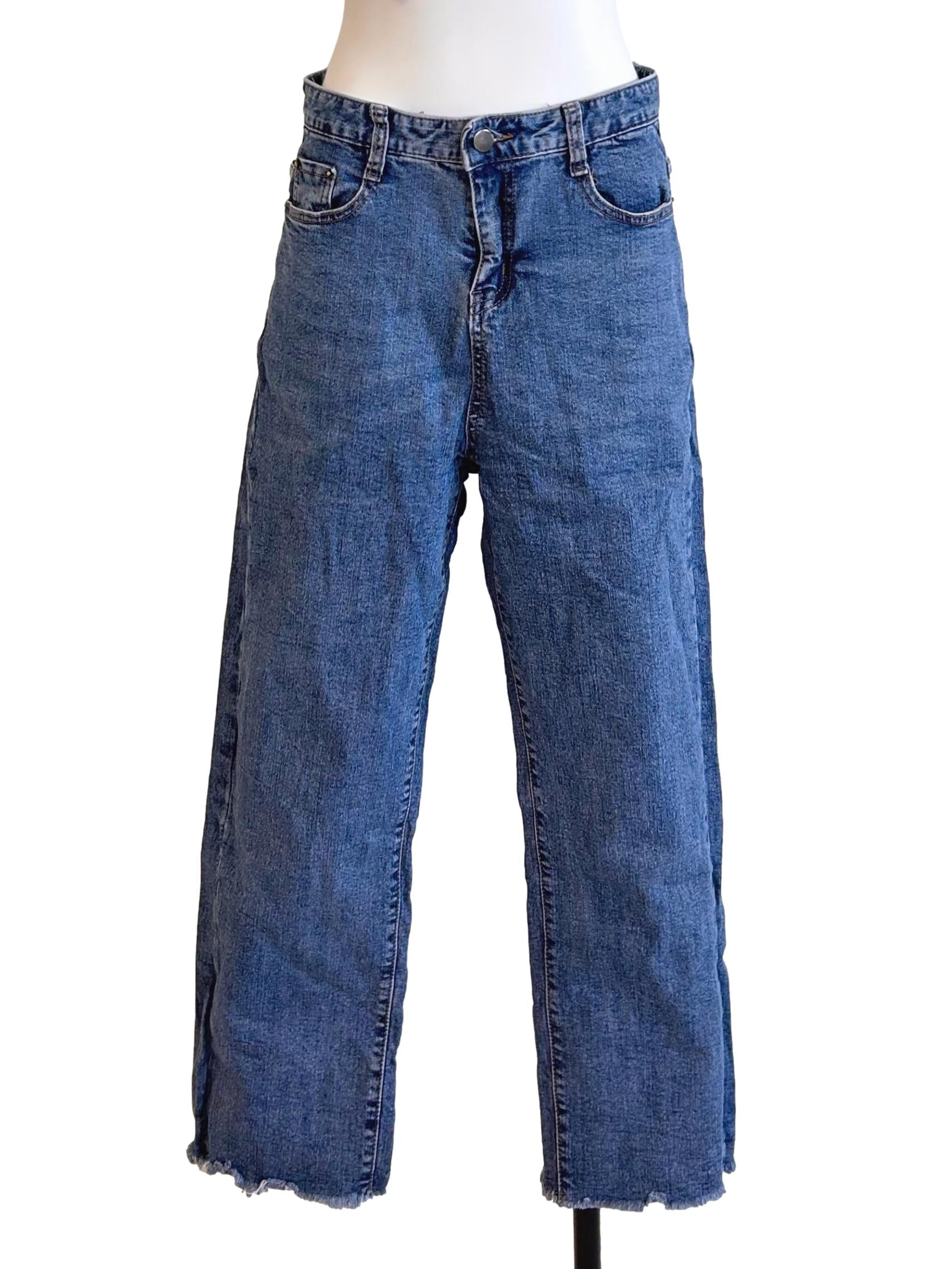 Mid Wash Raw Hem Jeans TWL