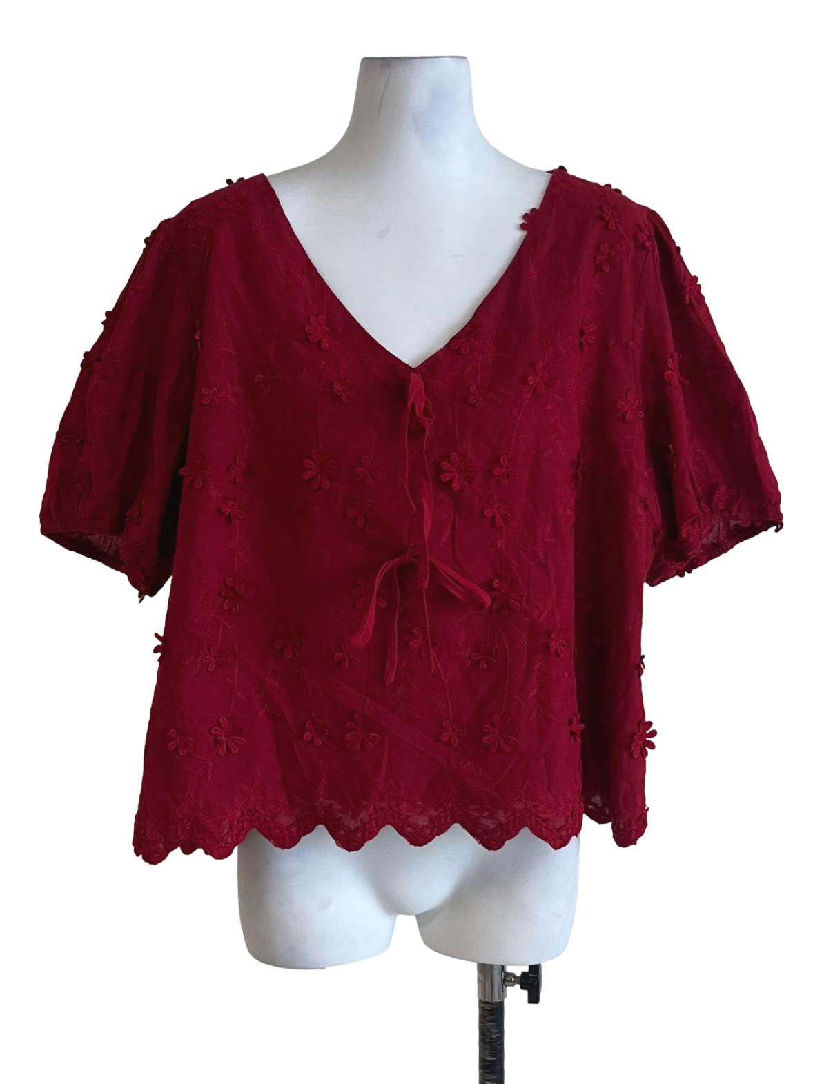 Blood Red Floral Blouse