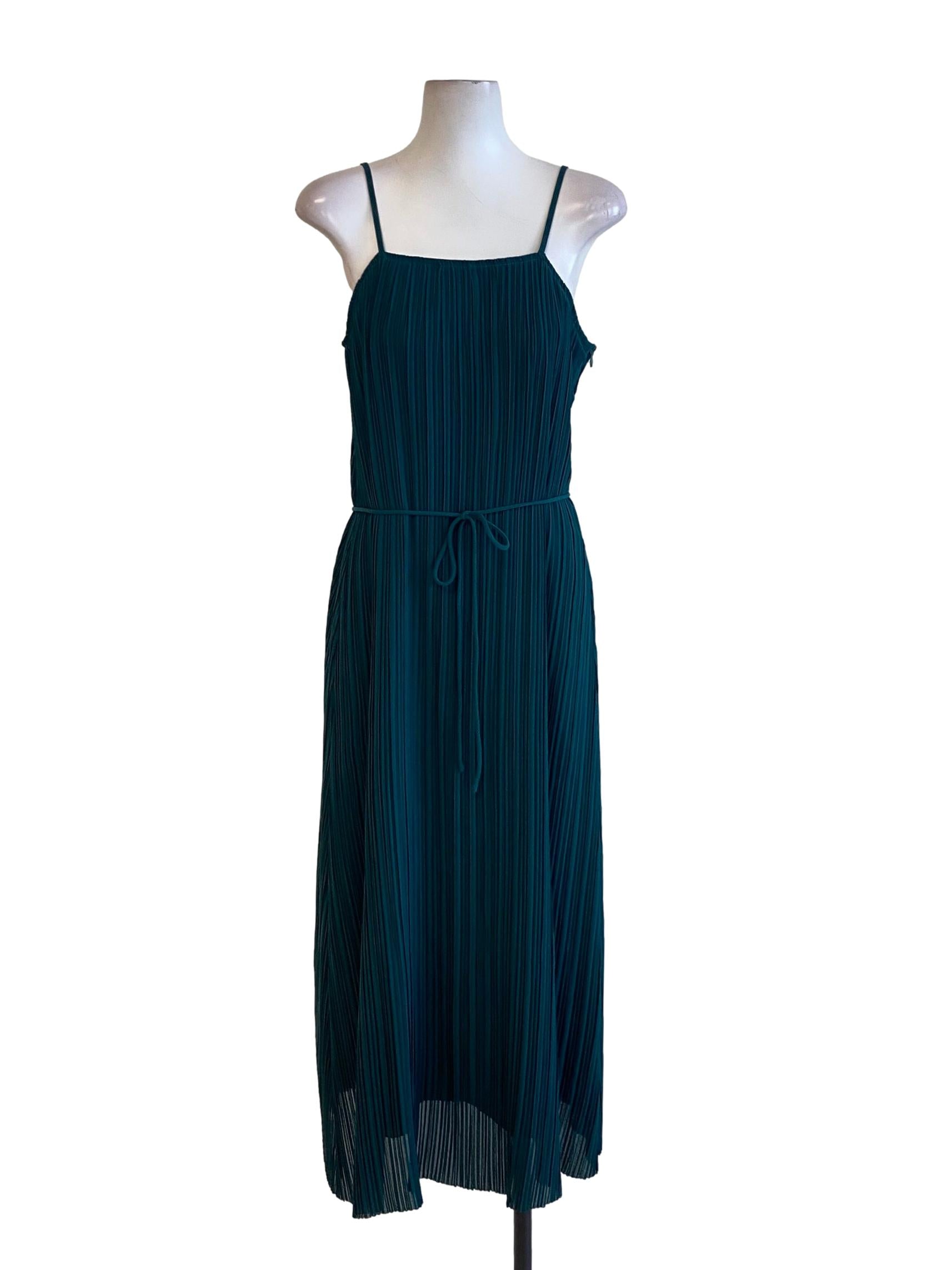 Emerald Green Pleated Spaghetti Strap Slip Dress