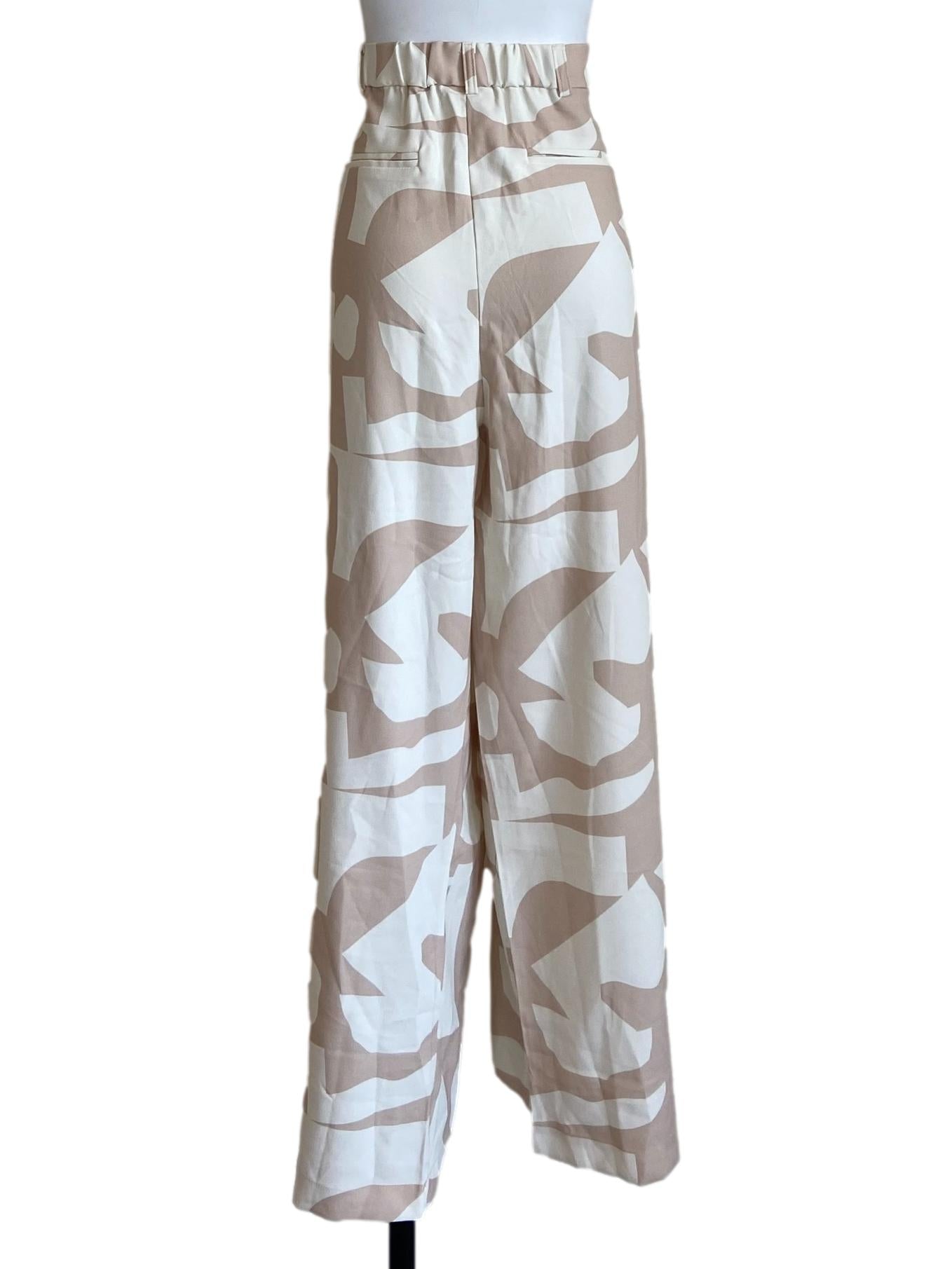 Beige Prints Straight Pants