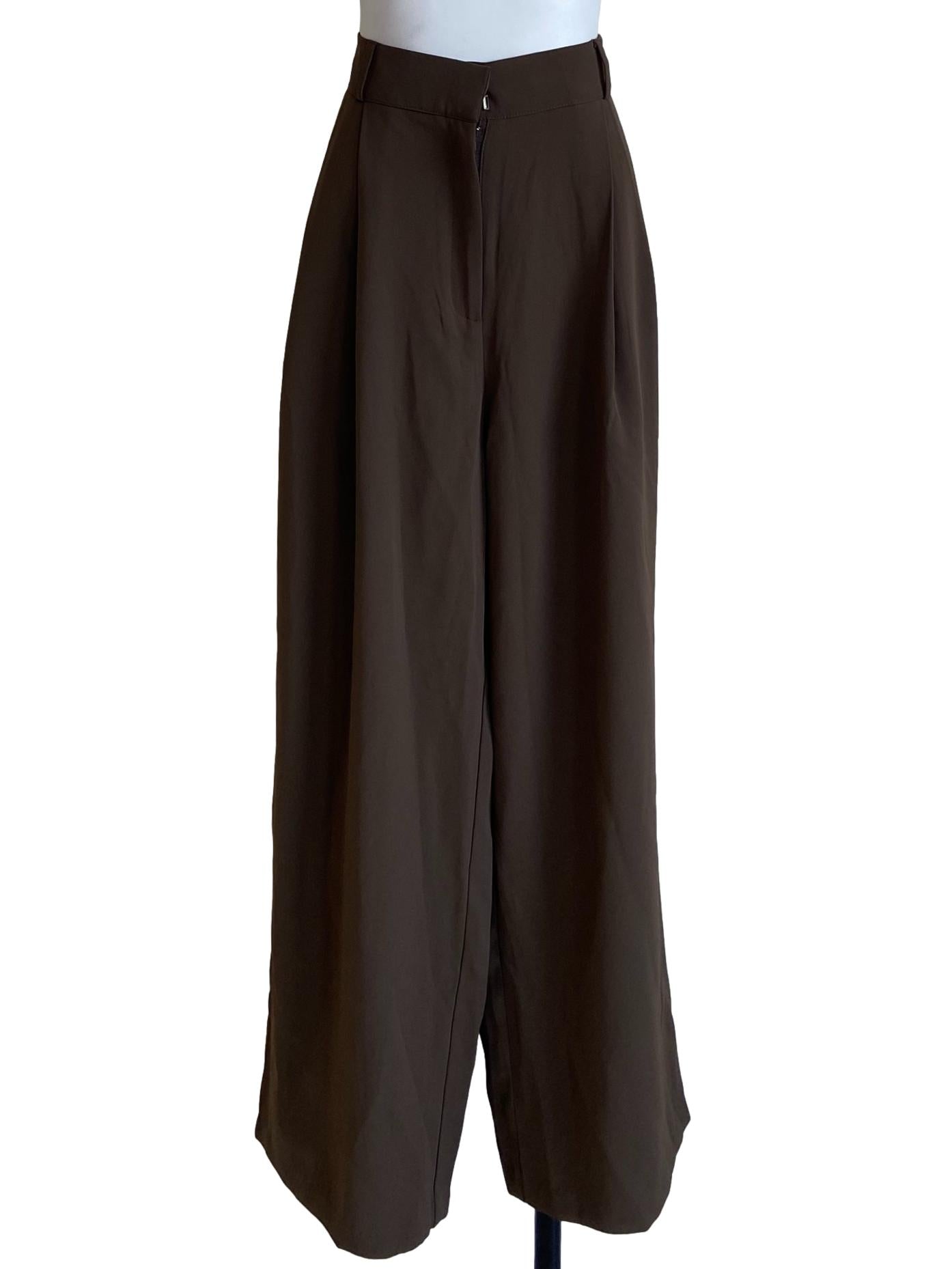 Wood Brown Twill Highwaist Straight Pants