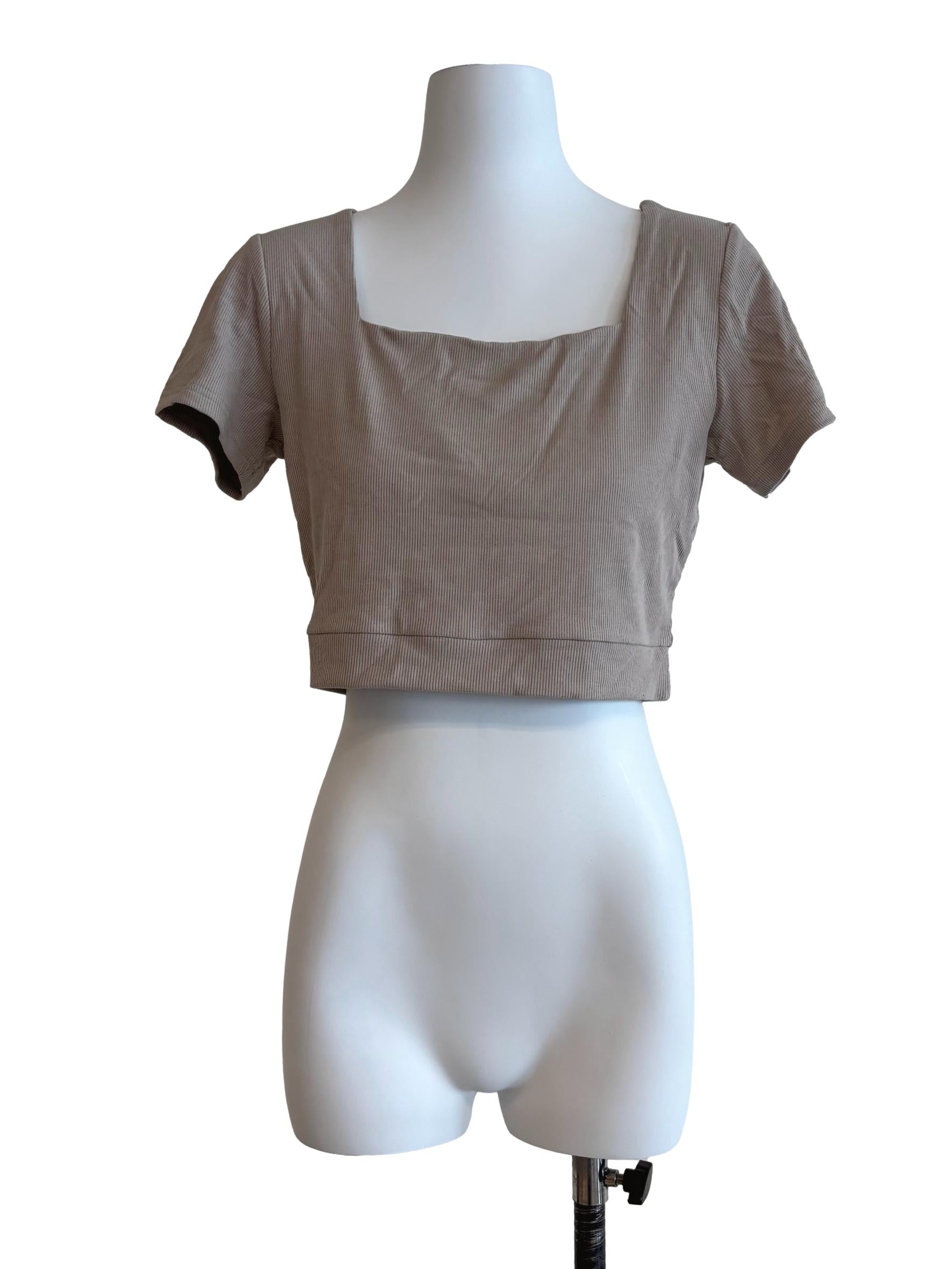 Bone Beige Ribbed Crop Top