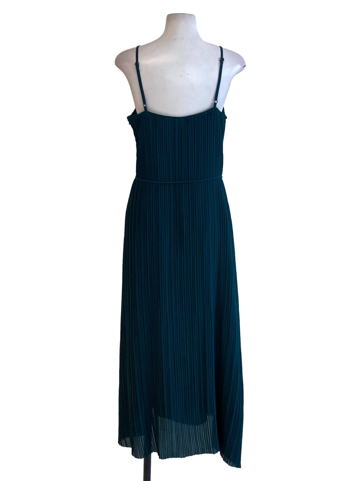 Emerald Green Pleated Spaghetti Strap Slip Dress