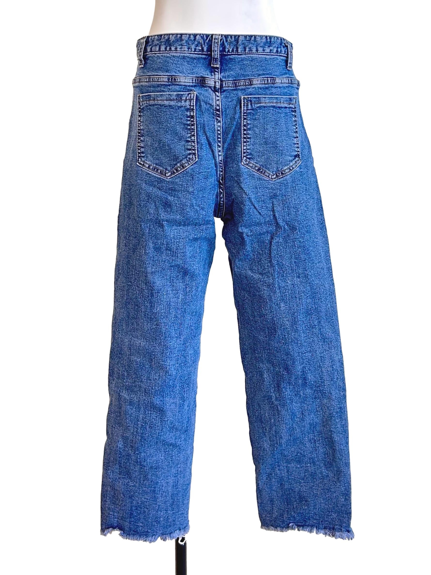 Mid Wash Raw Hem Jeans TWL