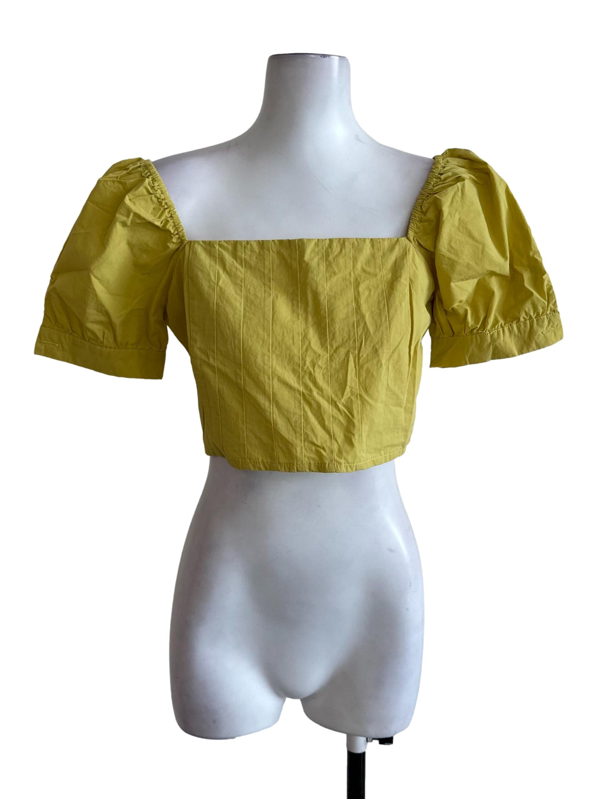 Lemon Yellow Back Tie Square Neck Top