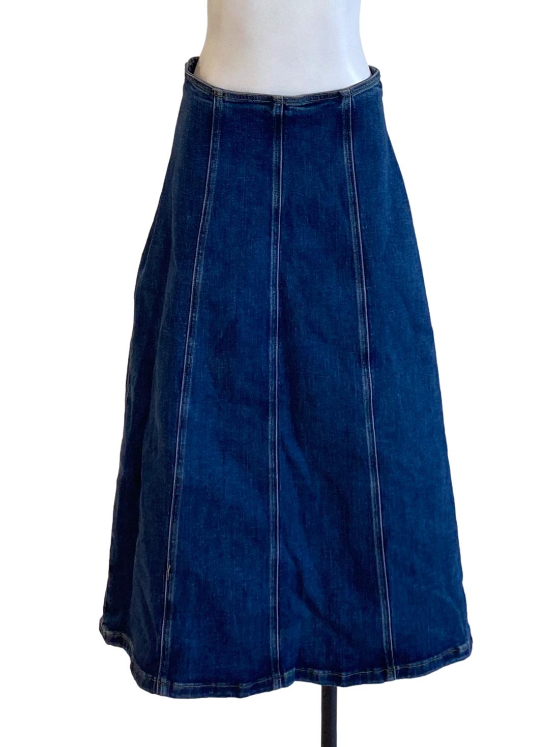 Denim Blue Distant Pleated High Waisted A-Line Skirt