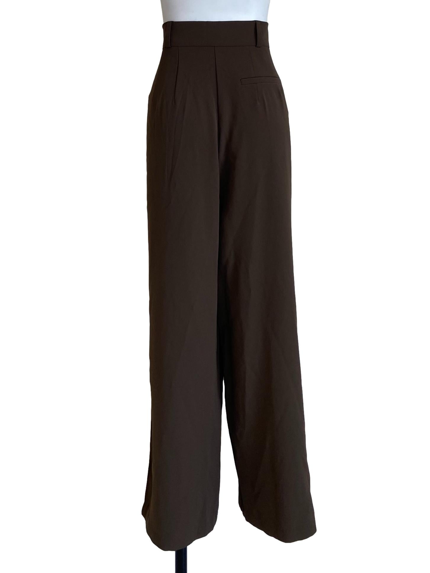Wood Brown Twill Highwaist Straight Pants
