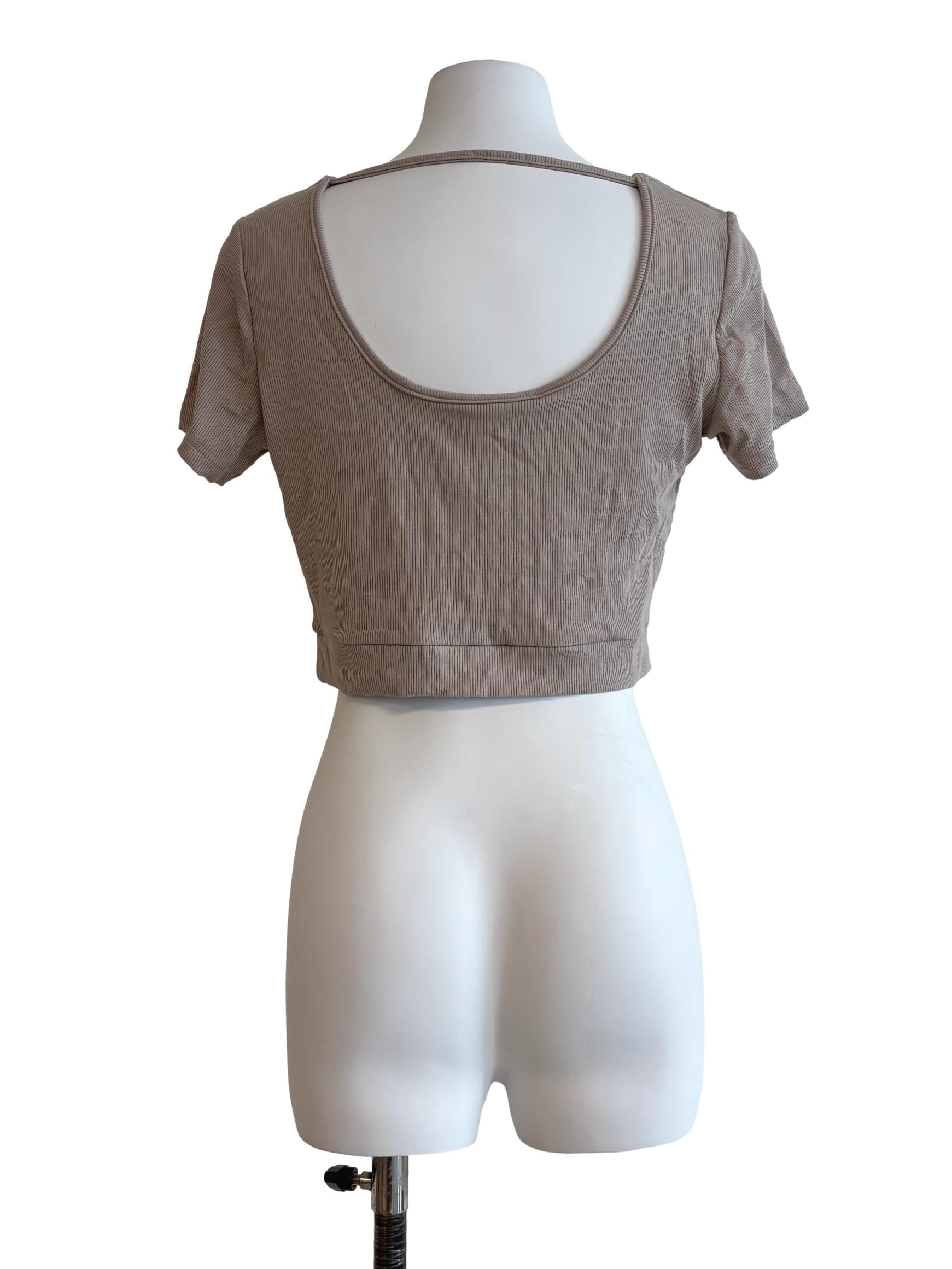 Bone Beige Ribbed Crop Top