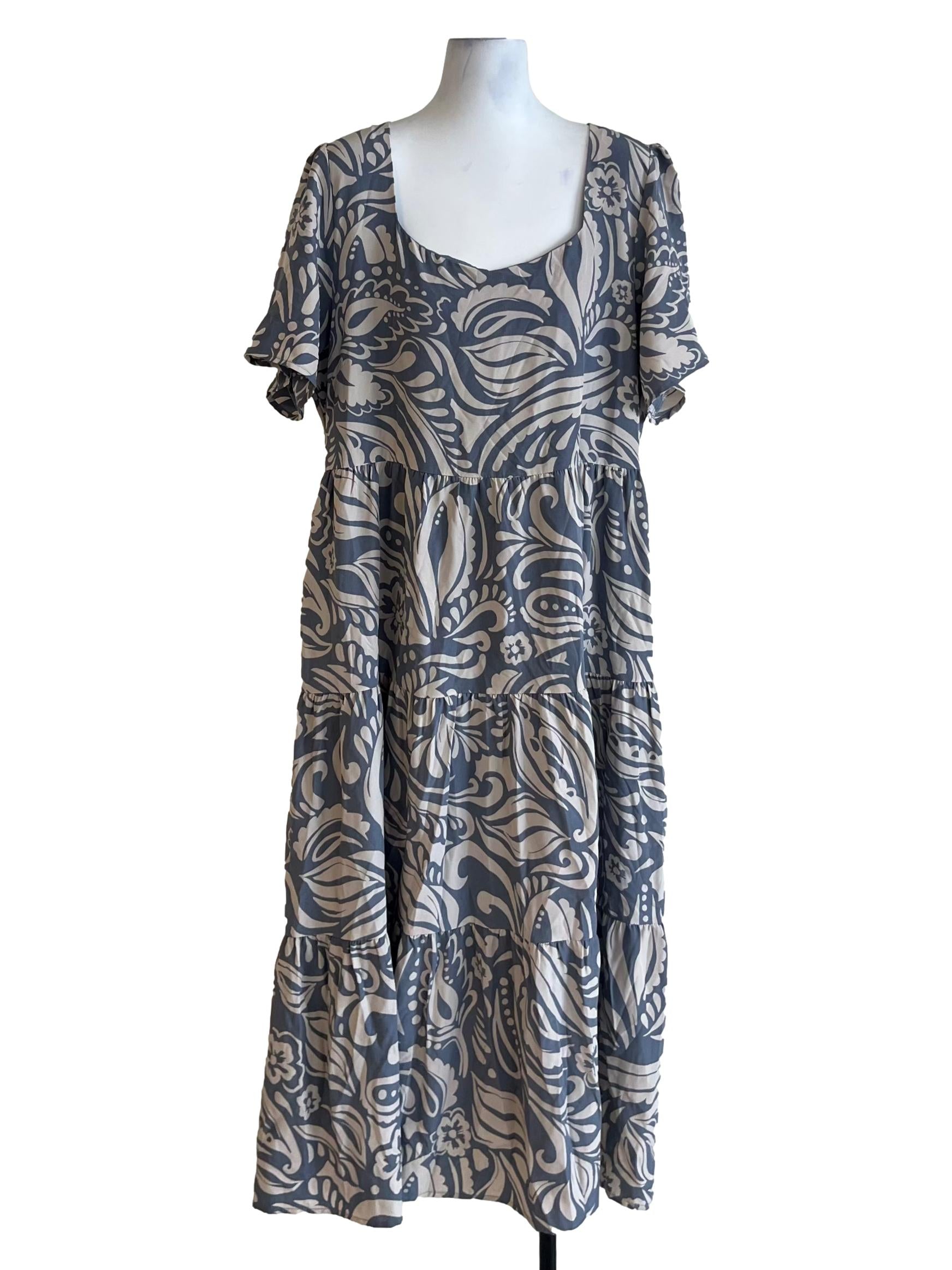 Stone Blue Abstract Empire Dress