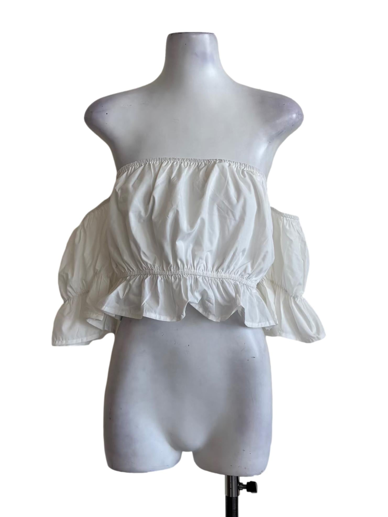 Powder White Off Shoulder Cotton Top TTR
