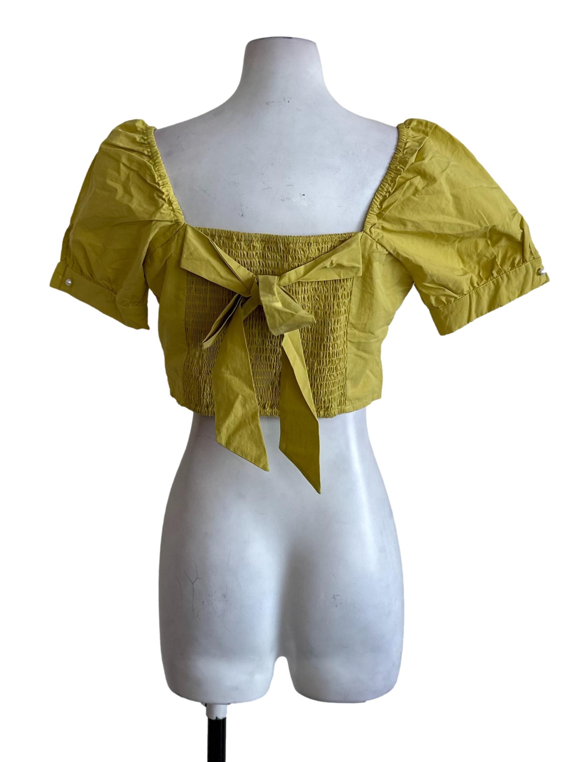 Lemon Yellow Back Tie Square Neck Top