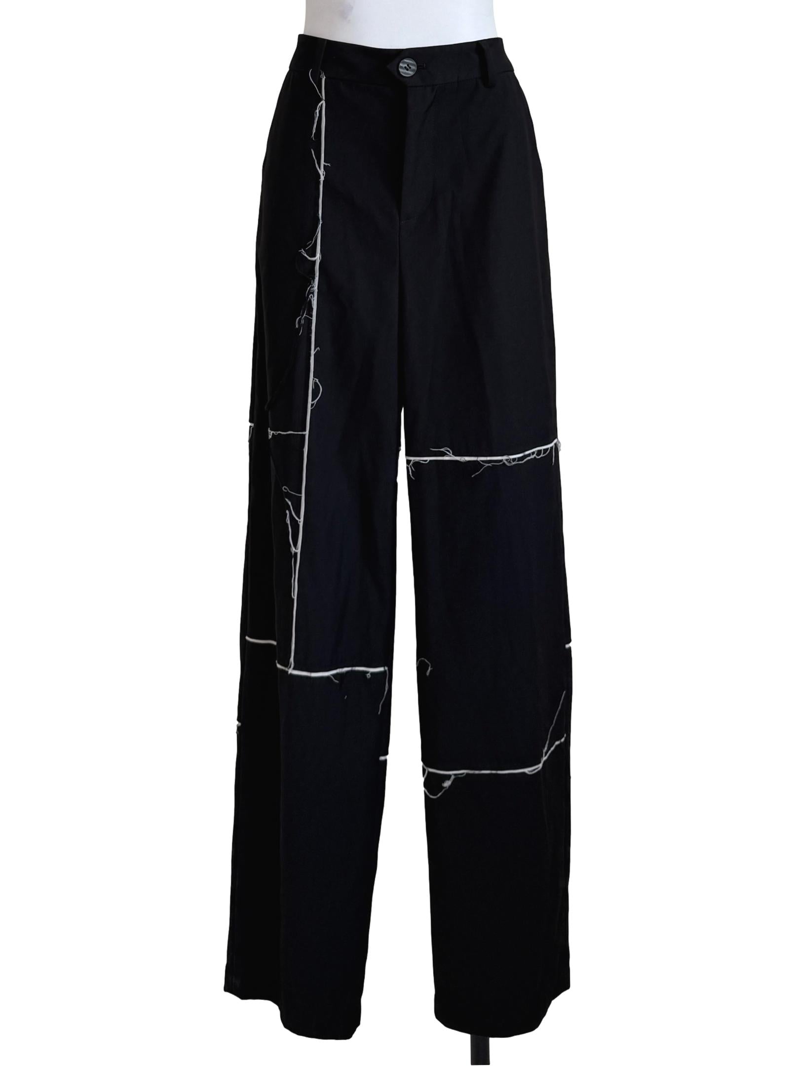 Black Raw Stitch Pants