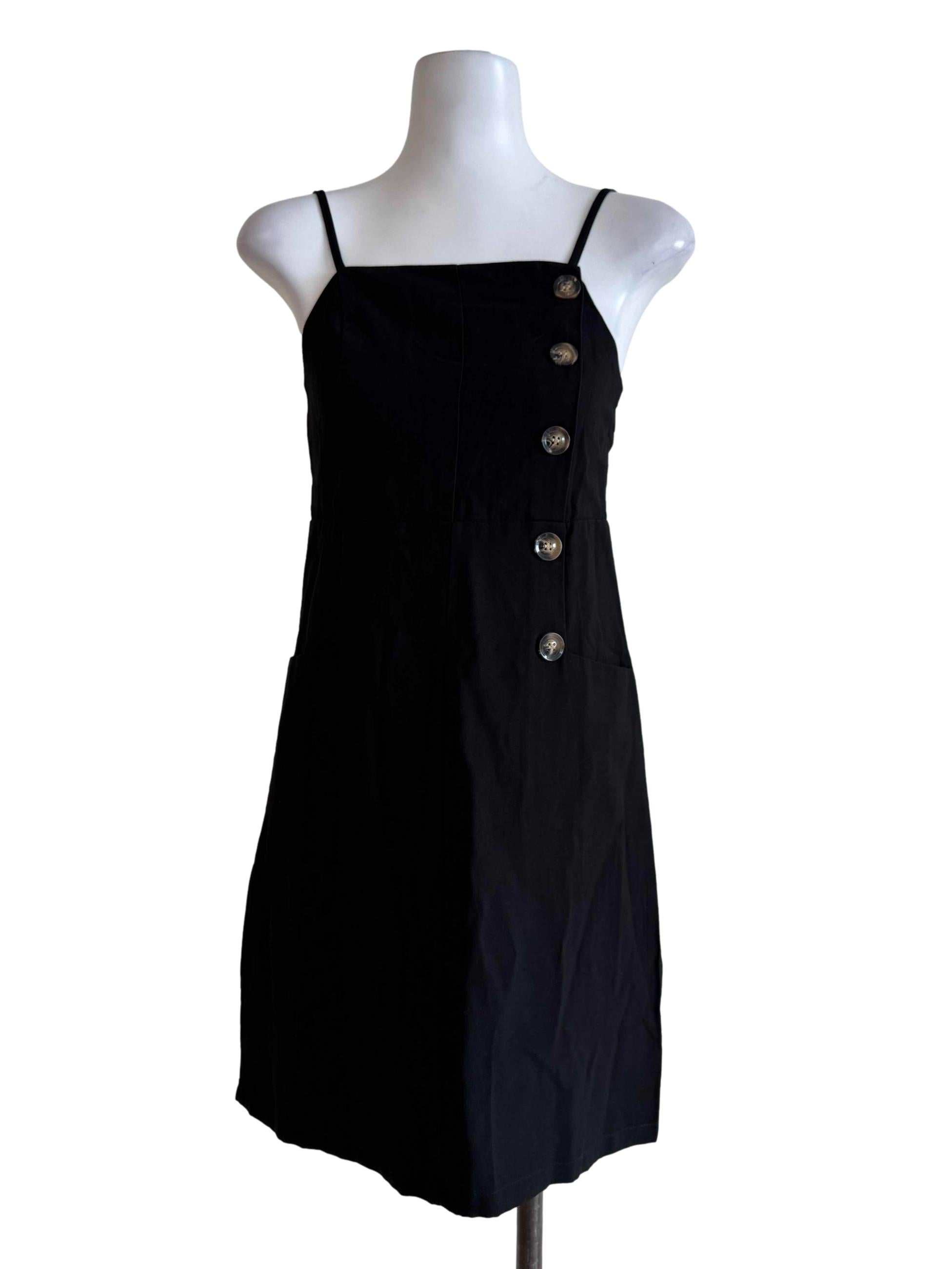 Jet Black Front Button Dress