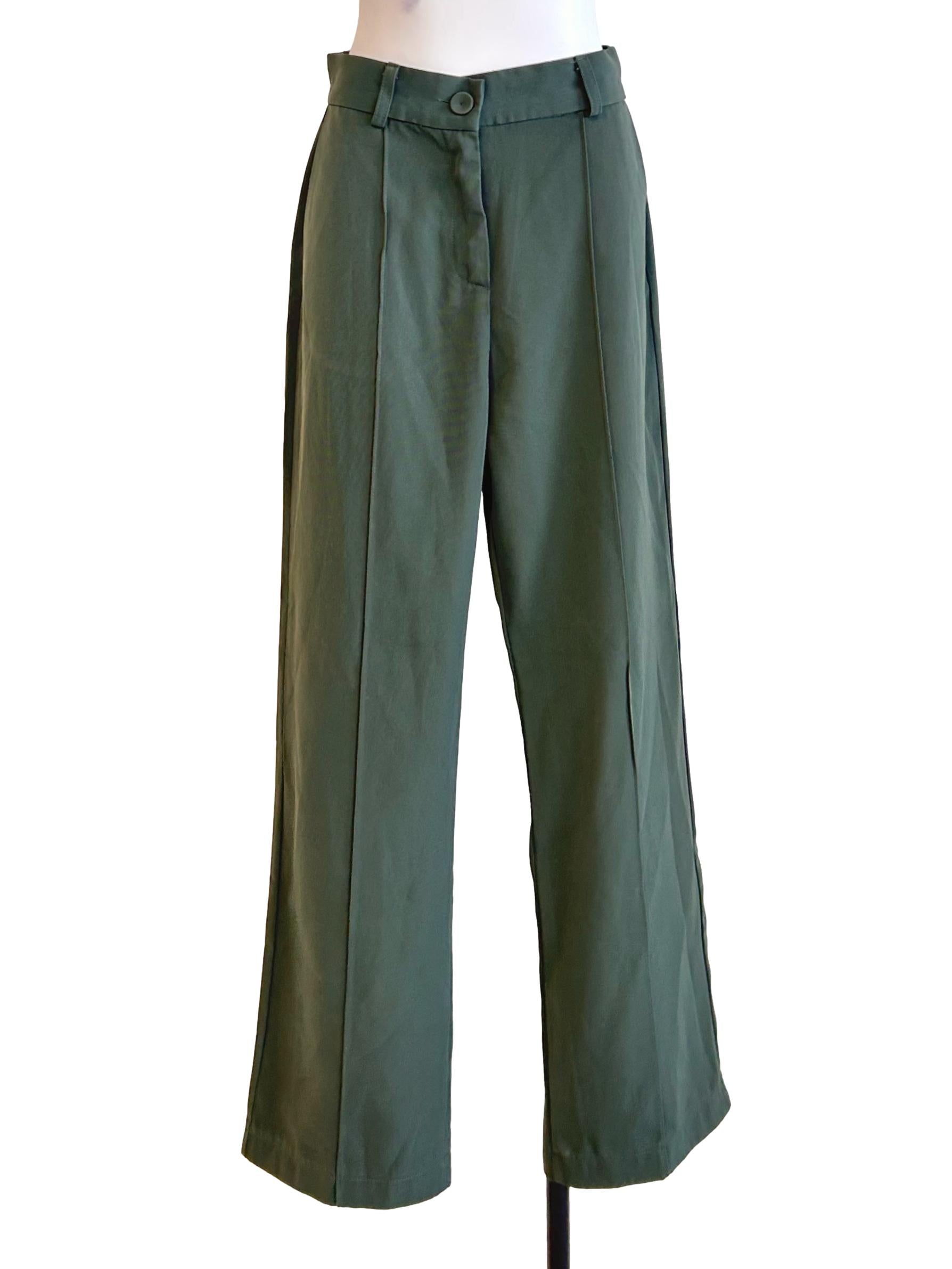 Pine Green Tailored Wide Trousers TEM