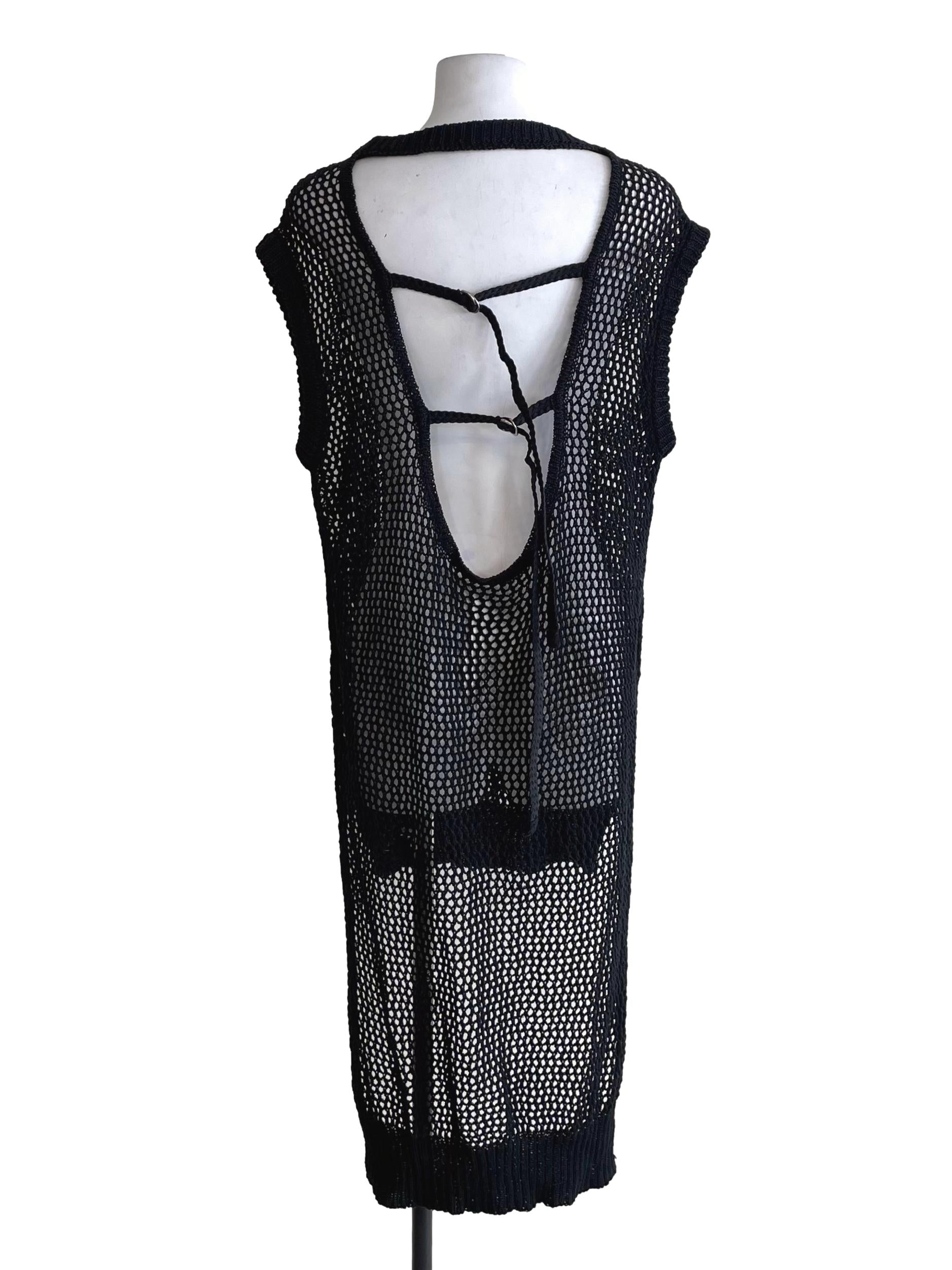 Black Buckled Open Back Knit Dress