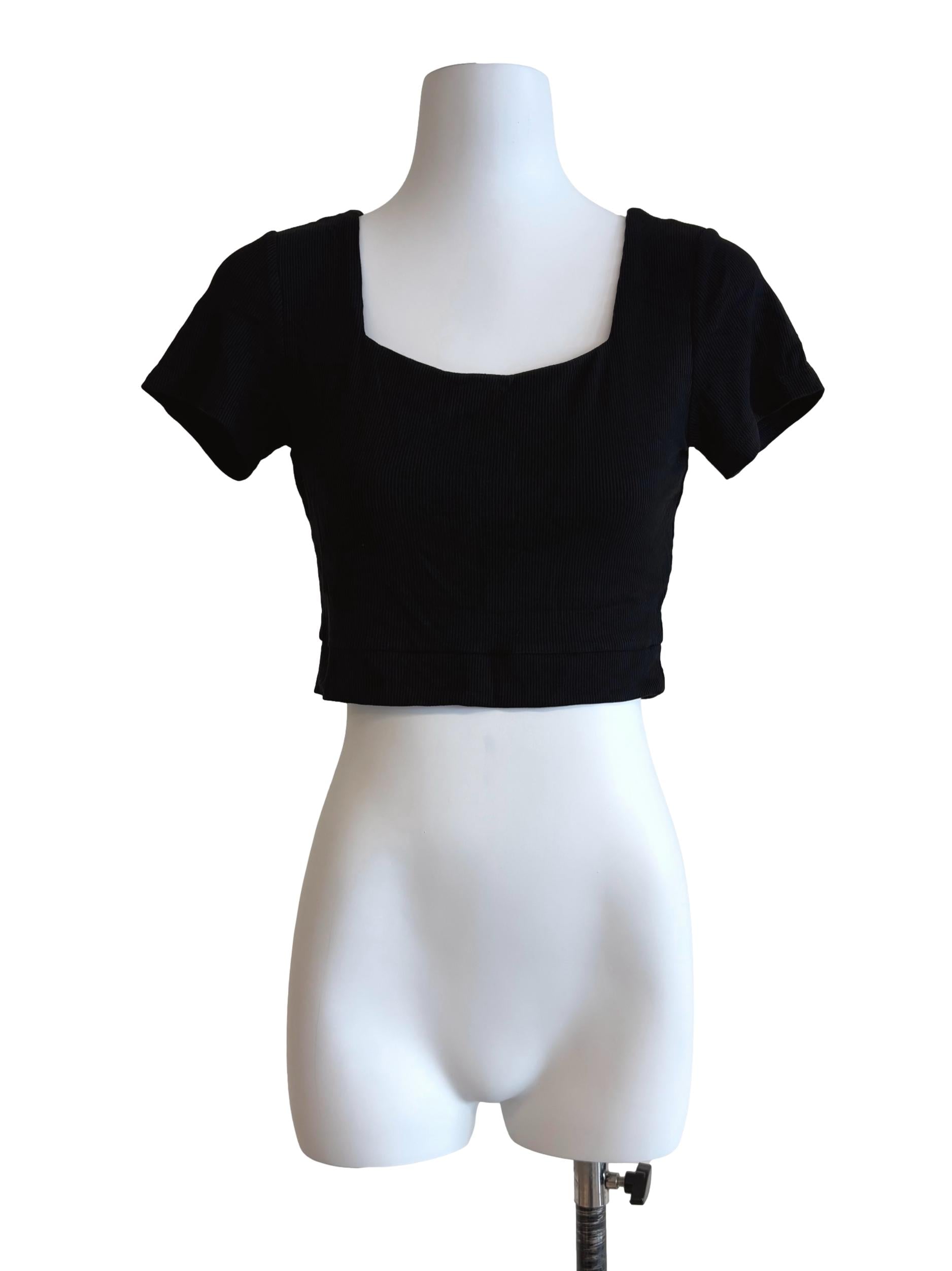 Rich Black Ribbed Crop Top