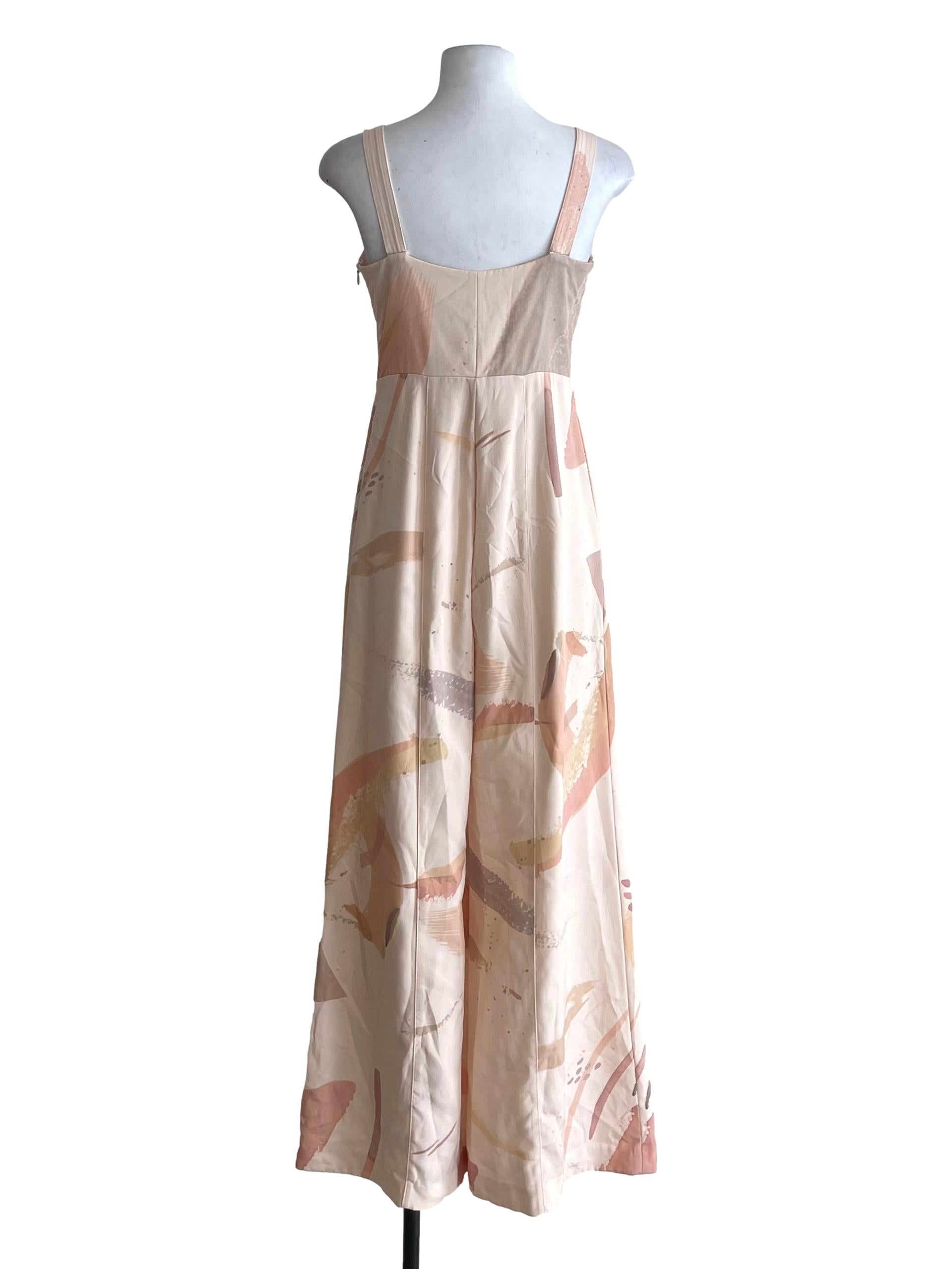 Pale Orange Printed Boat Neck Jumpsuit