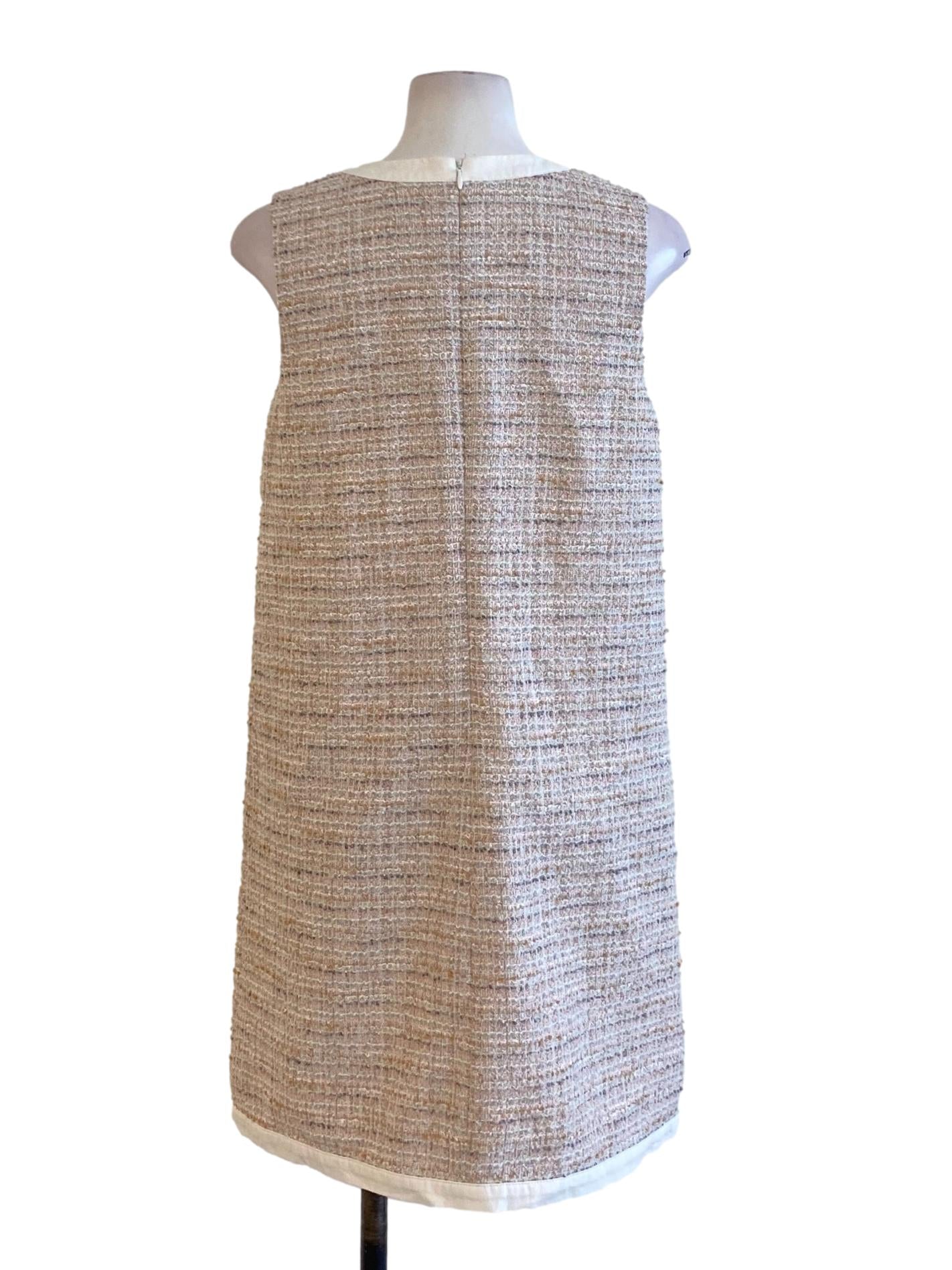 Light Lemonade Pink V-Neck Buttoned Down Shift Tweed Dress