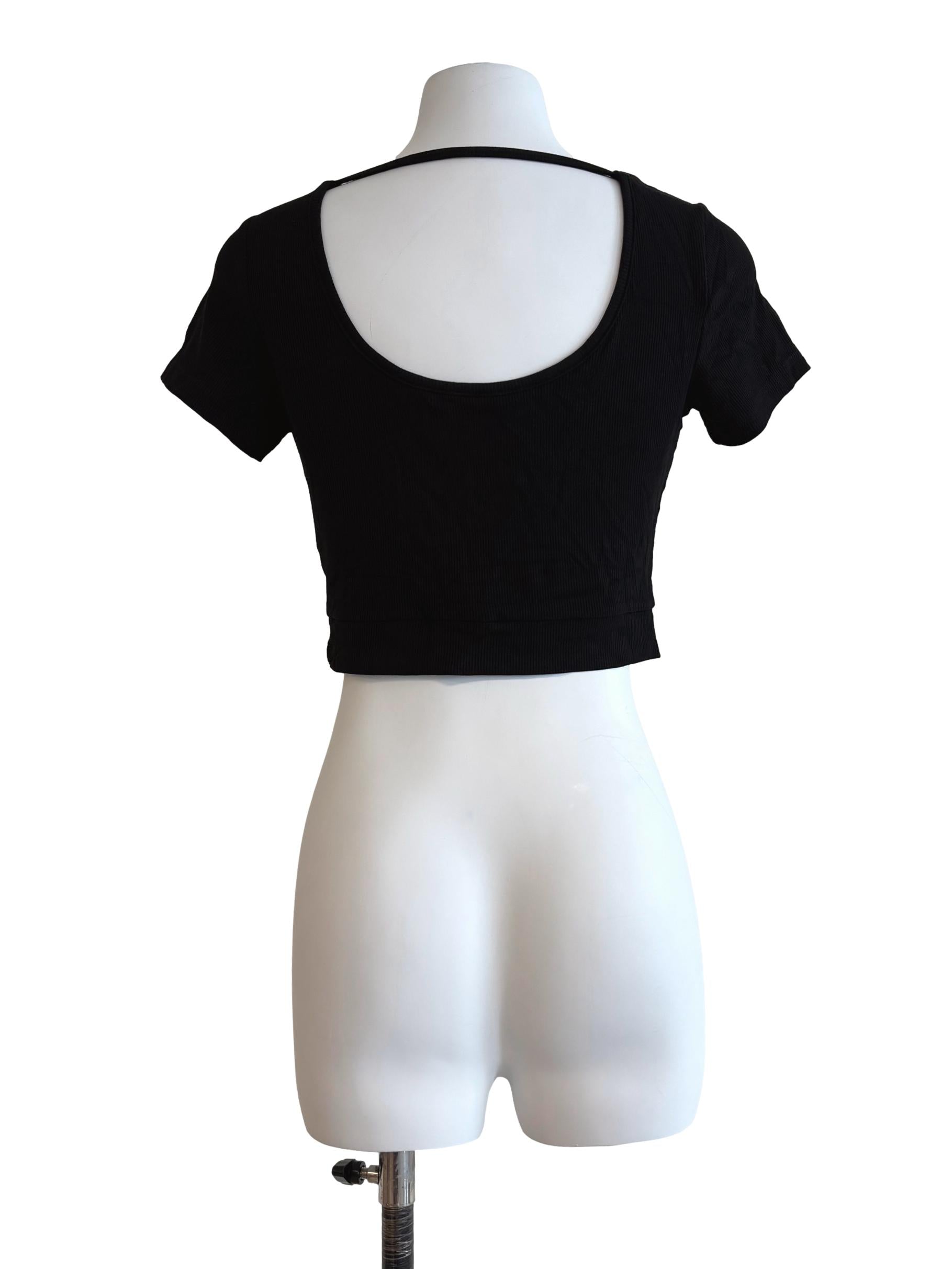 Rich Black Ribbed Crop Top