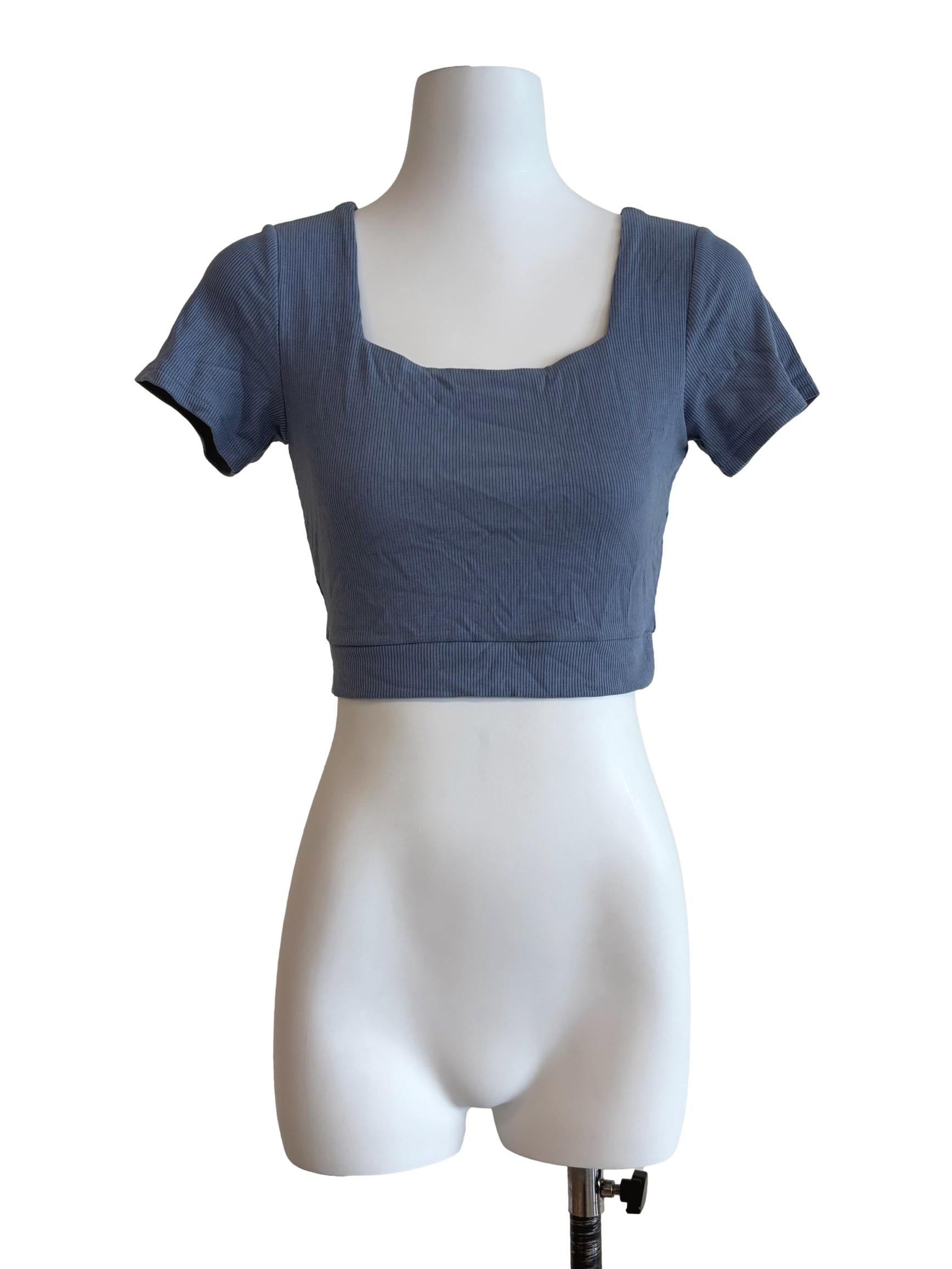 Stone Blue Ribbed Crop Top