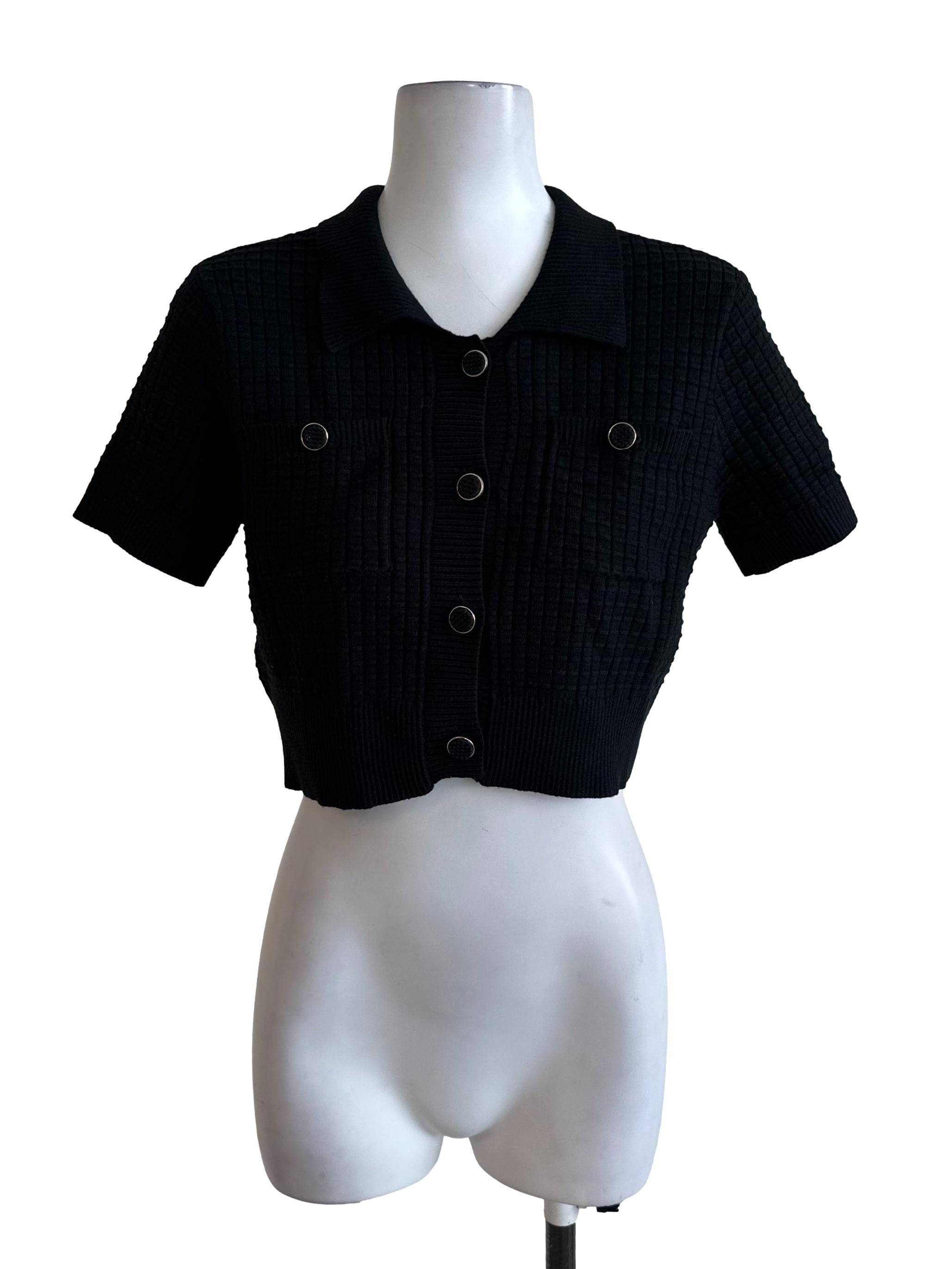 Raven Black Plaid Textured Button Top