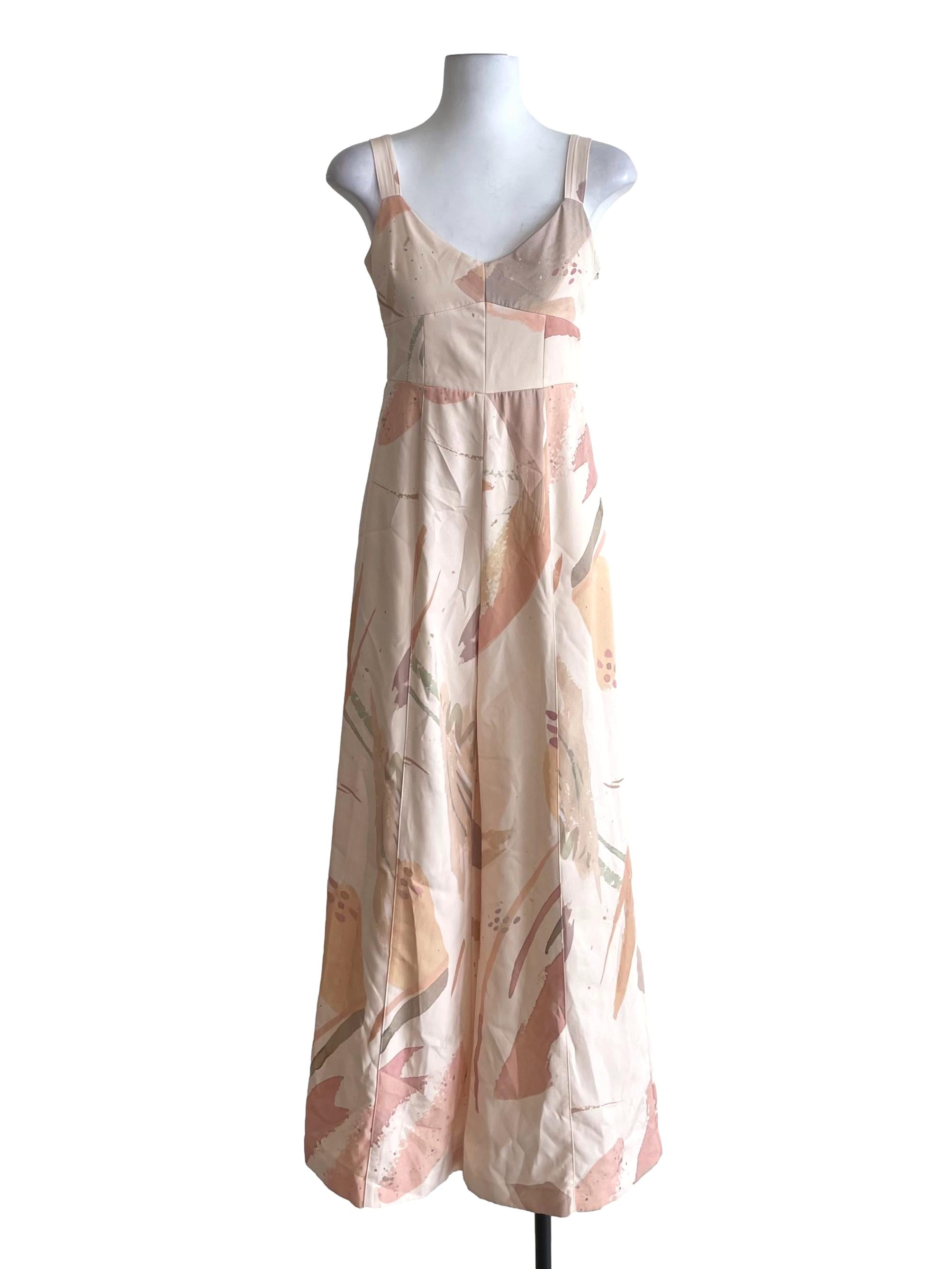Pale Orange Printed Boat Neck Jumpsuit