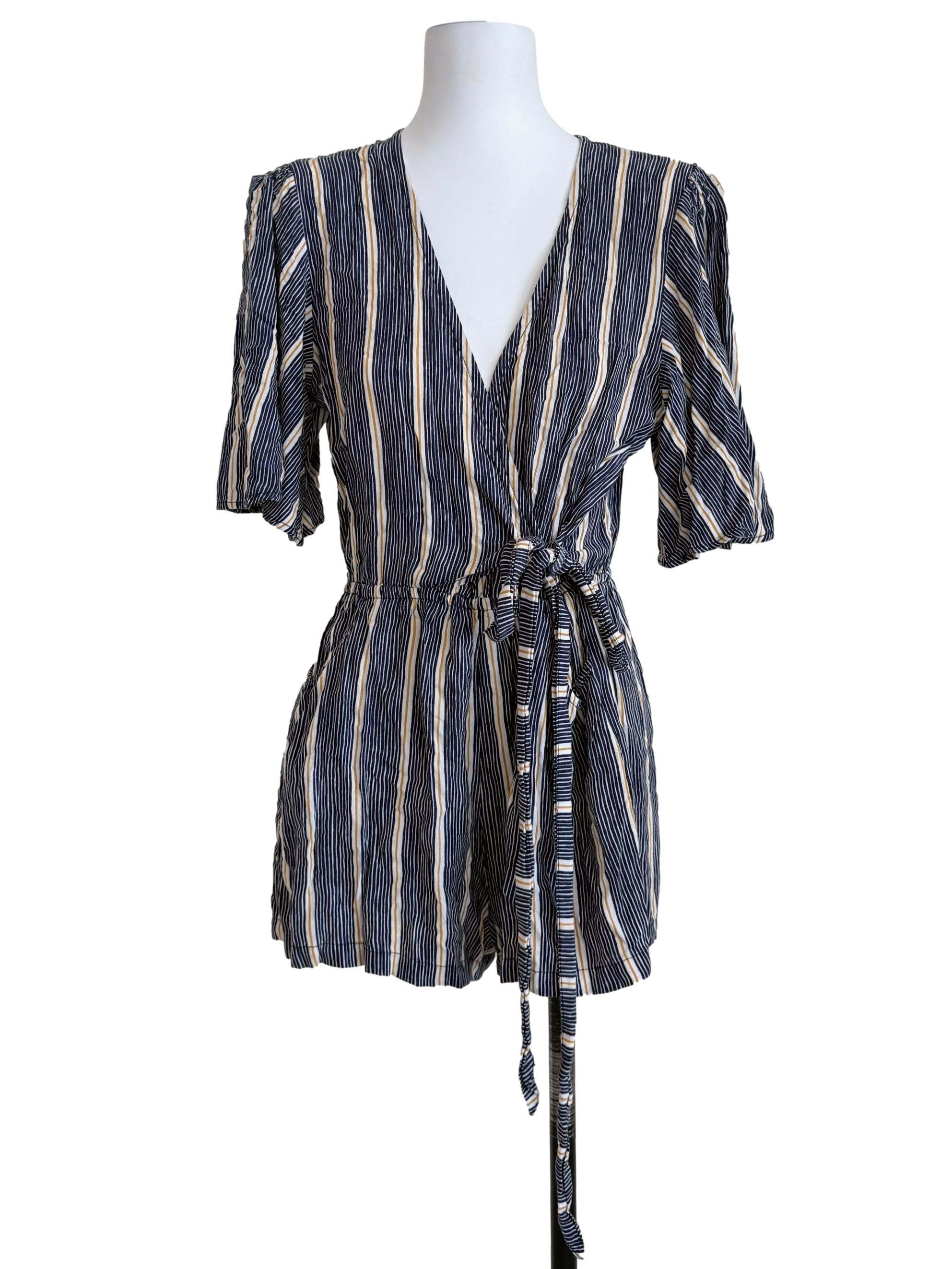 Navy Blue Stripe Romper
