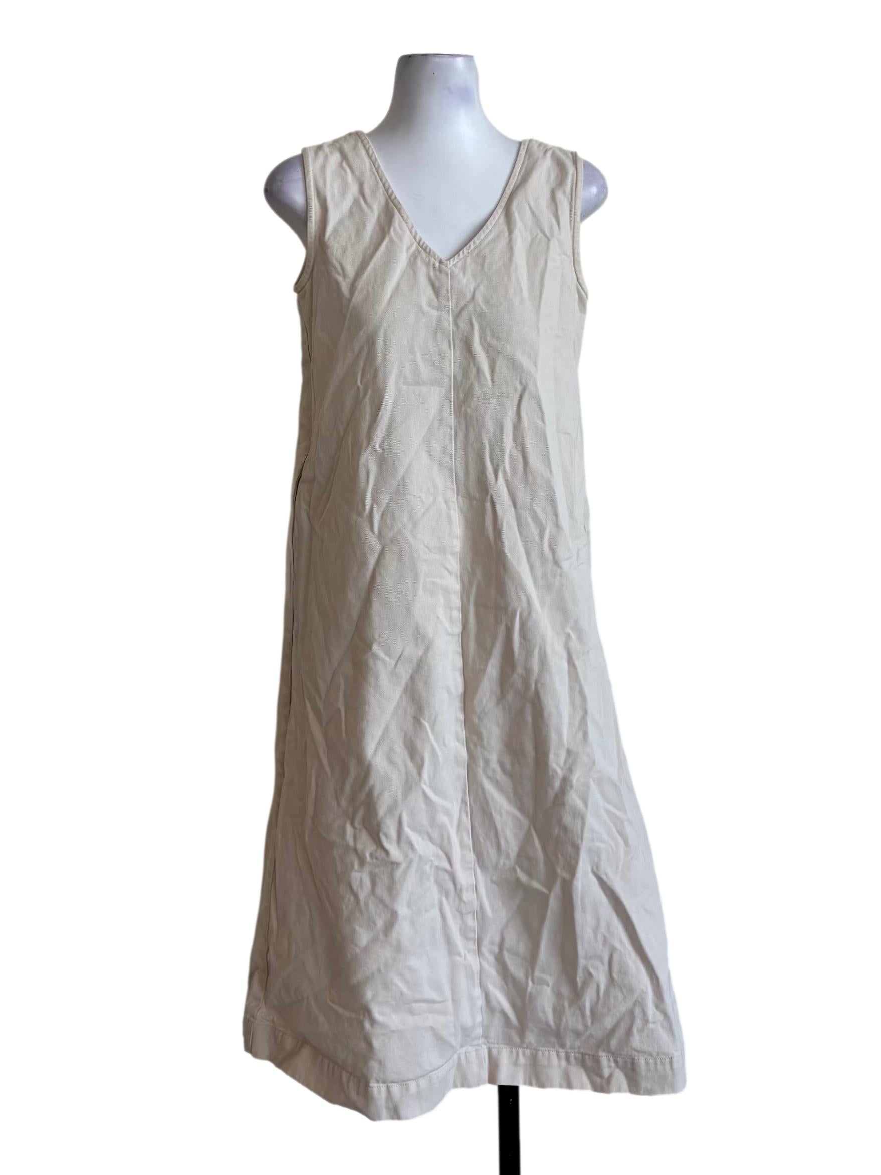 Beige Sleeveless Denim Dress