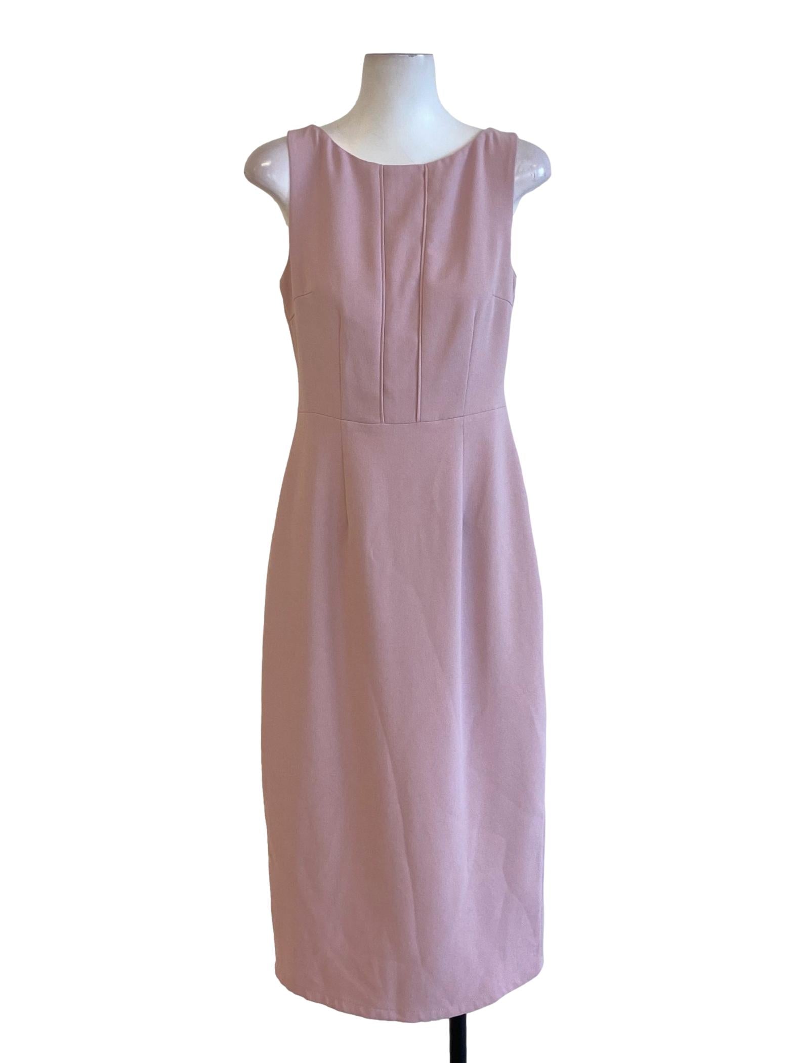 Crepe Pink Round Neck Sleeveless Sheath Dress