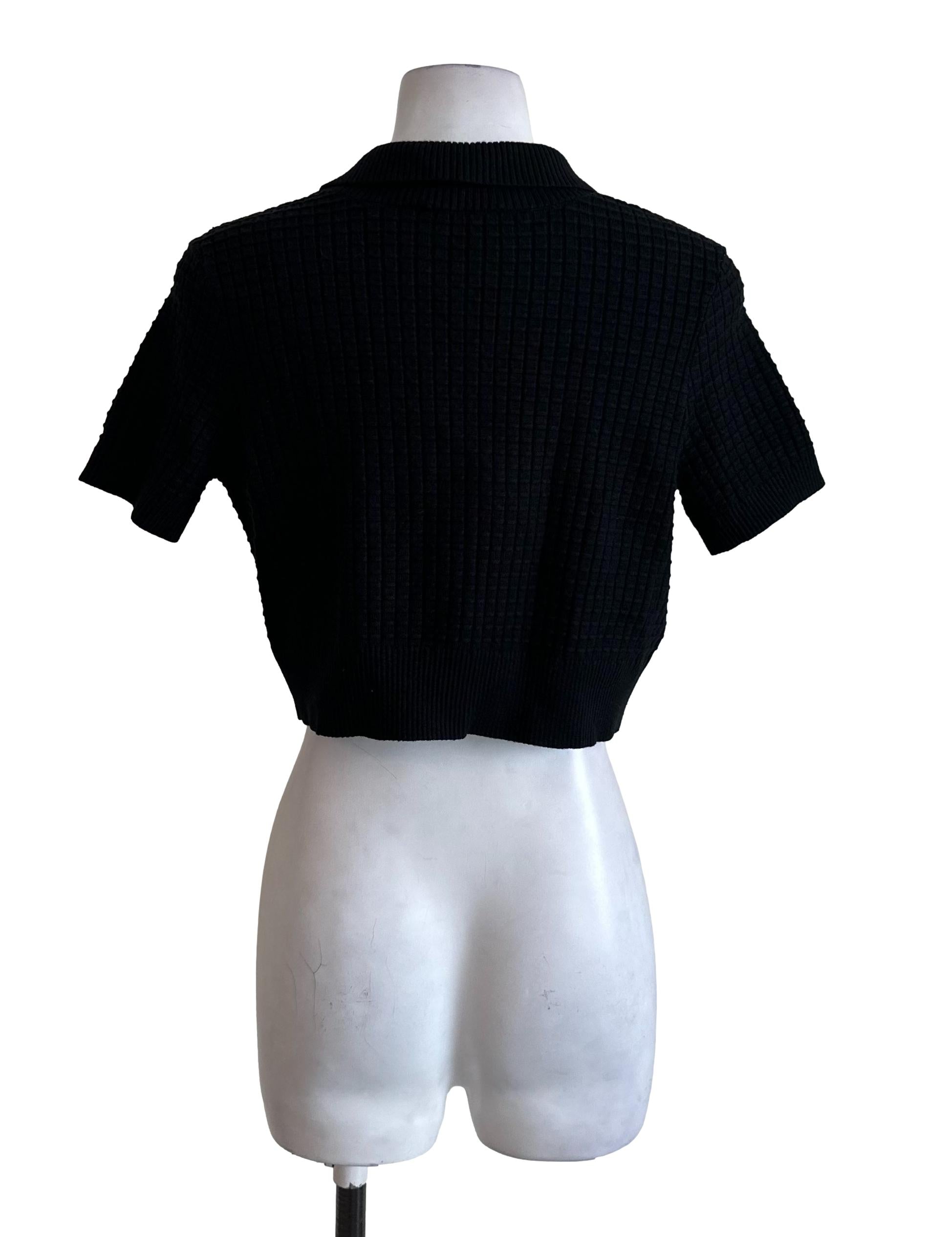Raven Black Plaid Textured Button Top