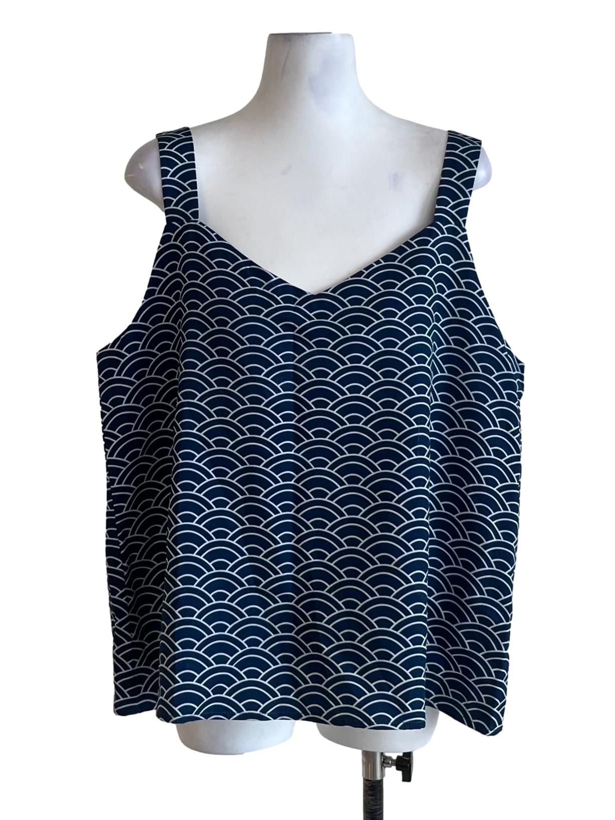Navy Blue Abstract Sleeveless Top