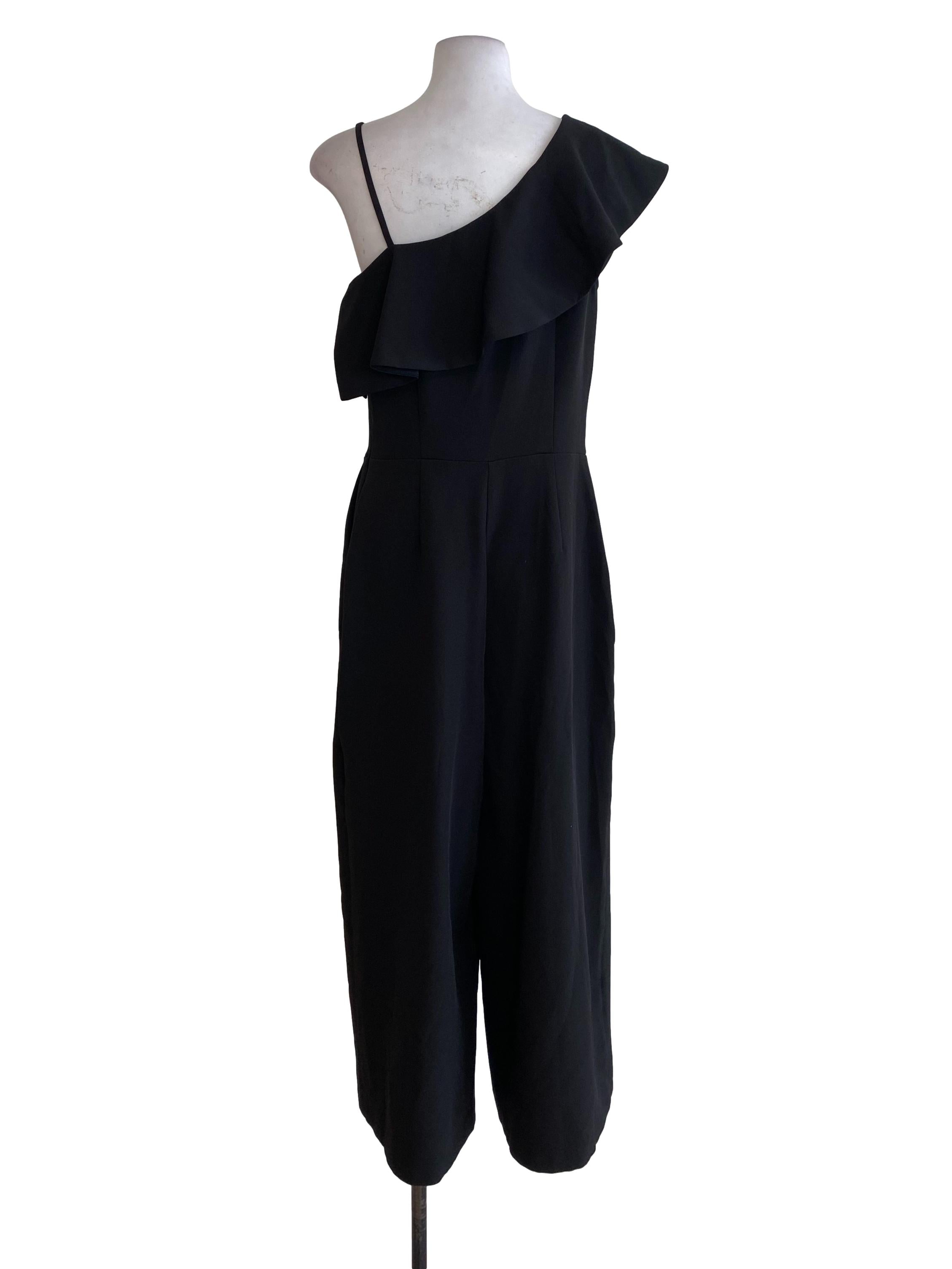 Black One Shouder Ruffle Jumpsuits
