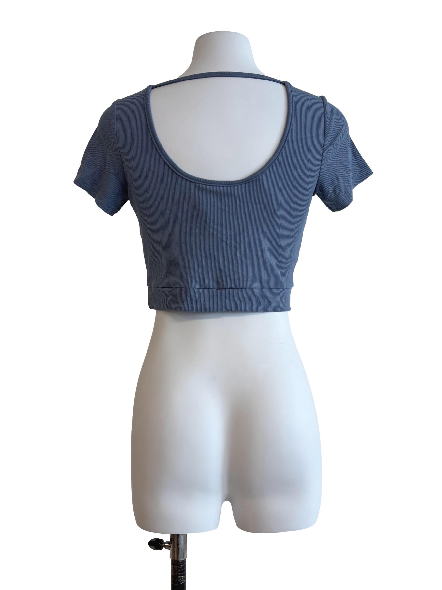 Stone Blue Ribbed Crop Top