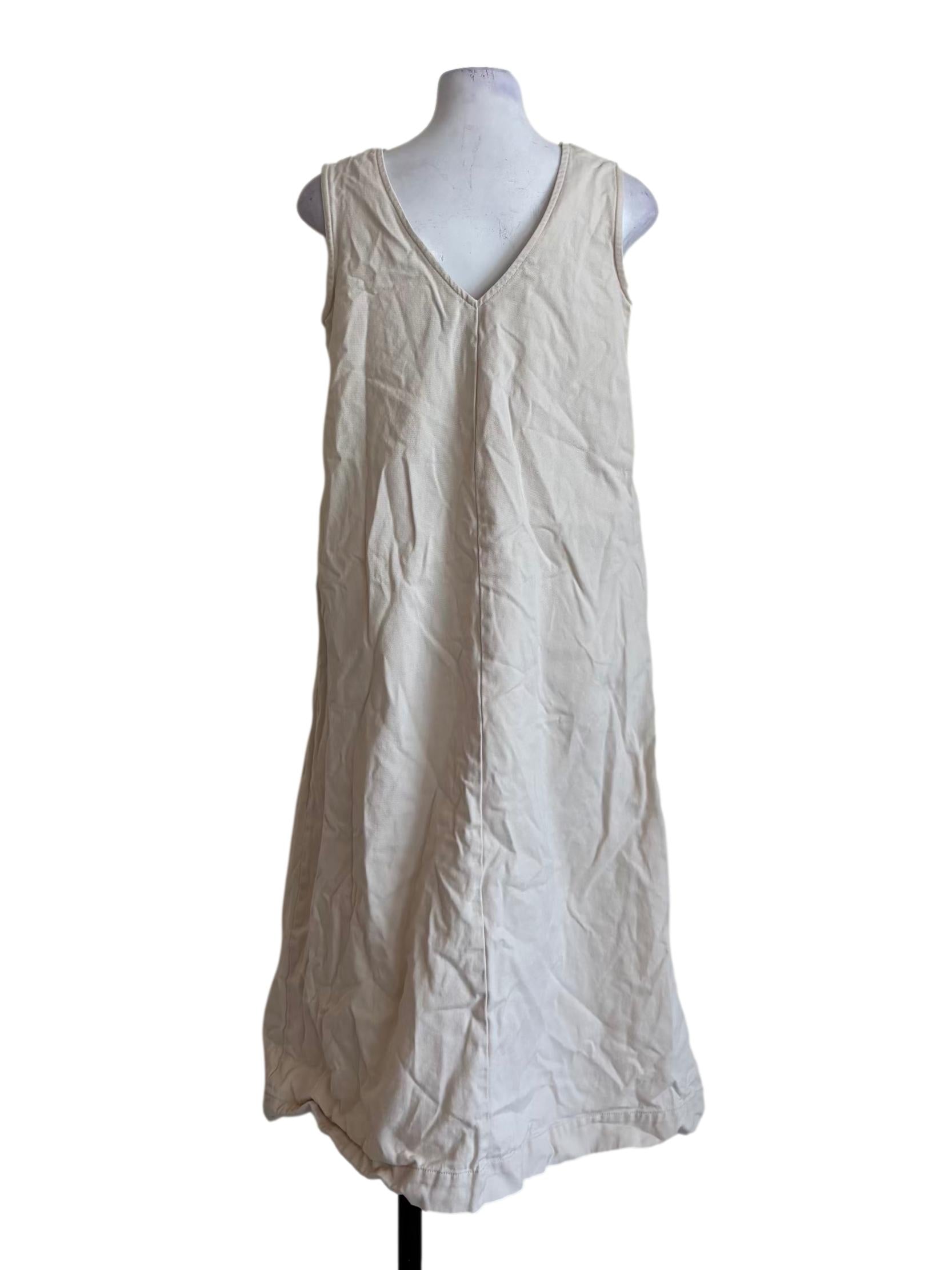 Beige Sleeveless Denim Dress
