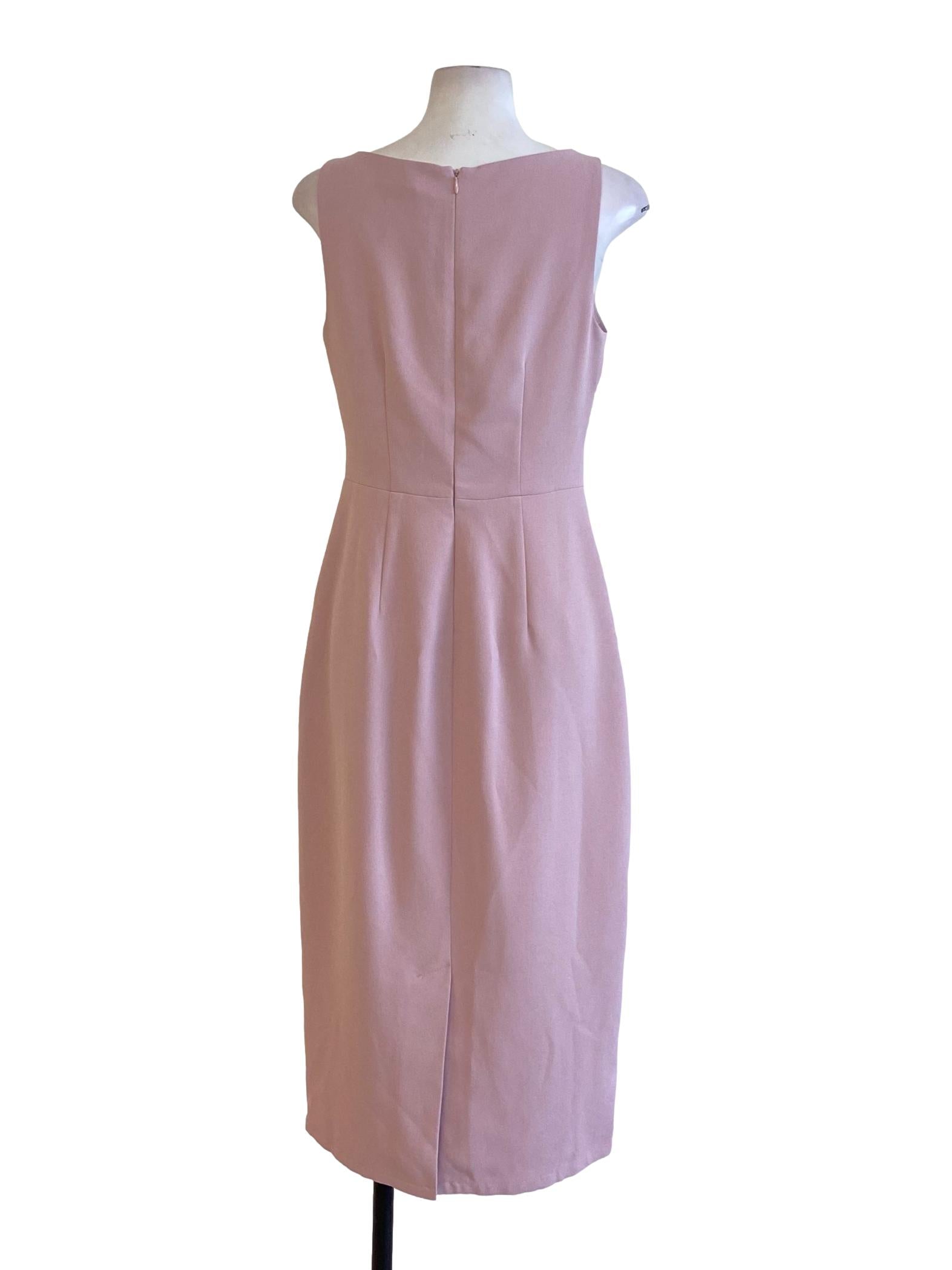 Crepe Pink Round Neck Sleeveless Sheath Dress