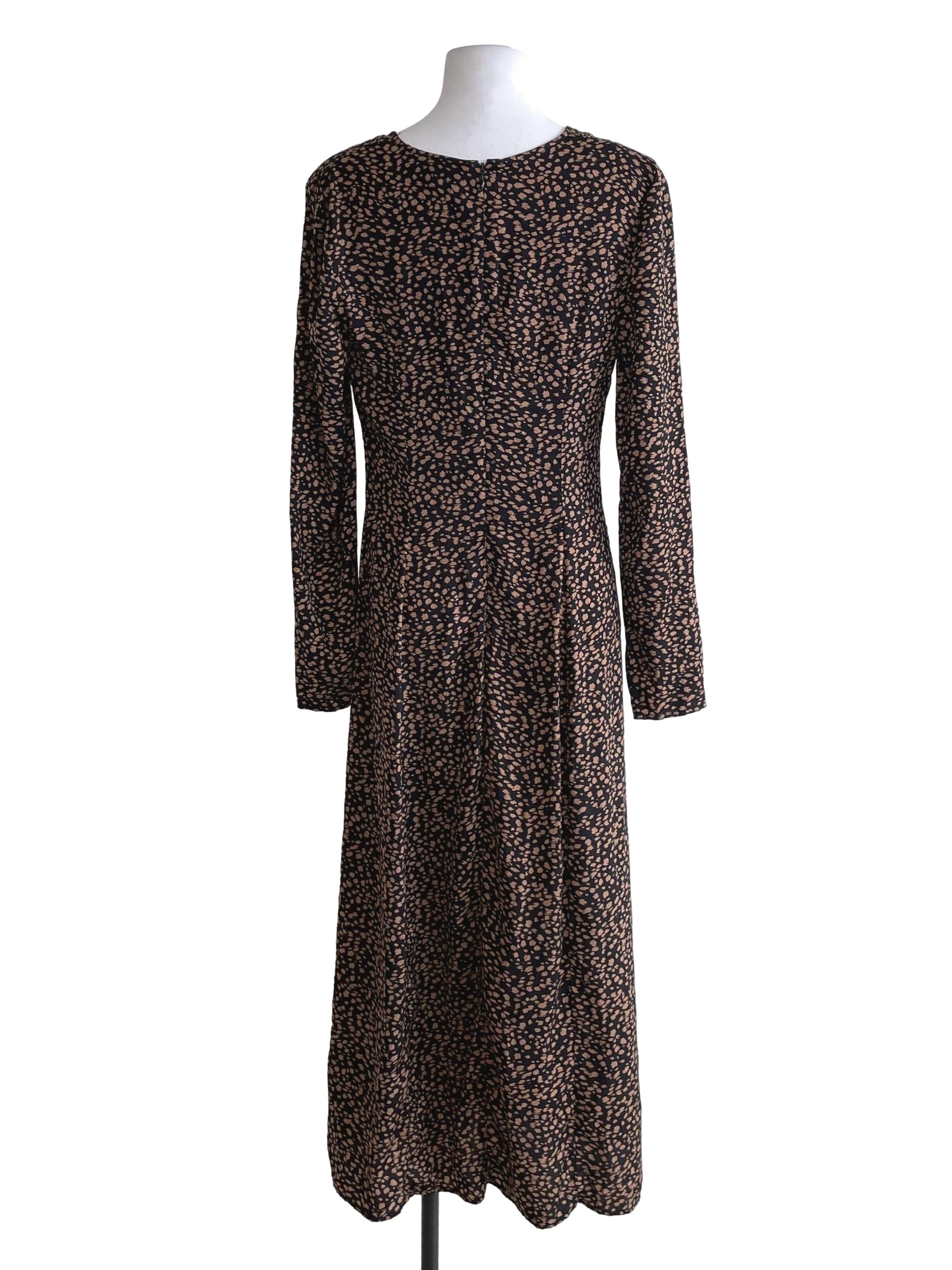 Black & Khaki Printed V Neck Dress