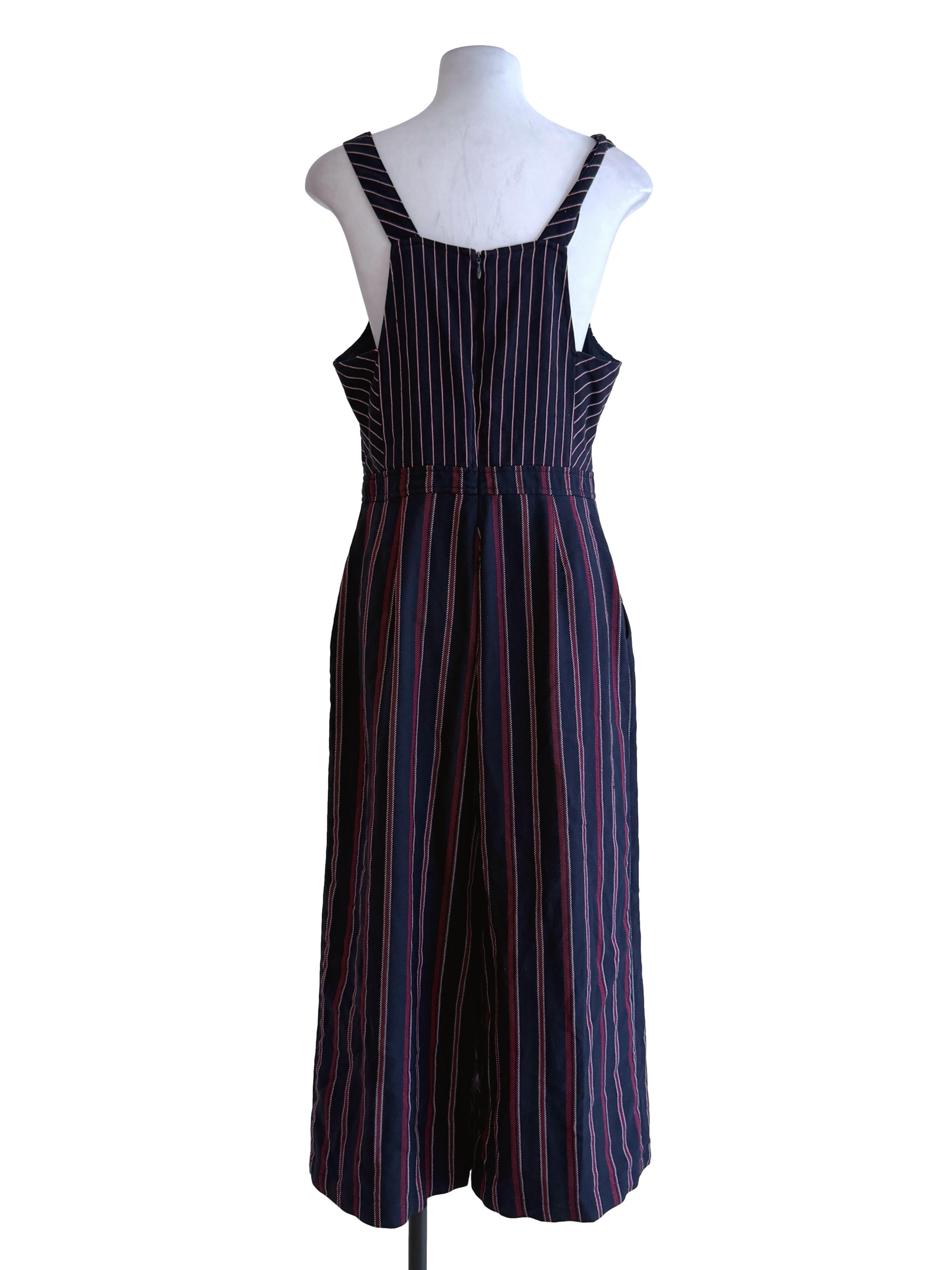 Deep Blue Red Stripe Wool Jumpsuit